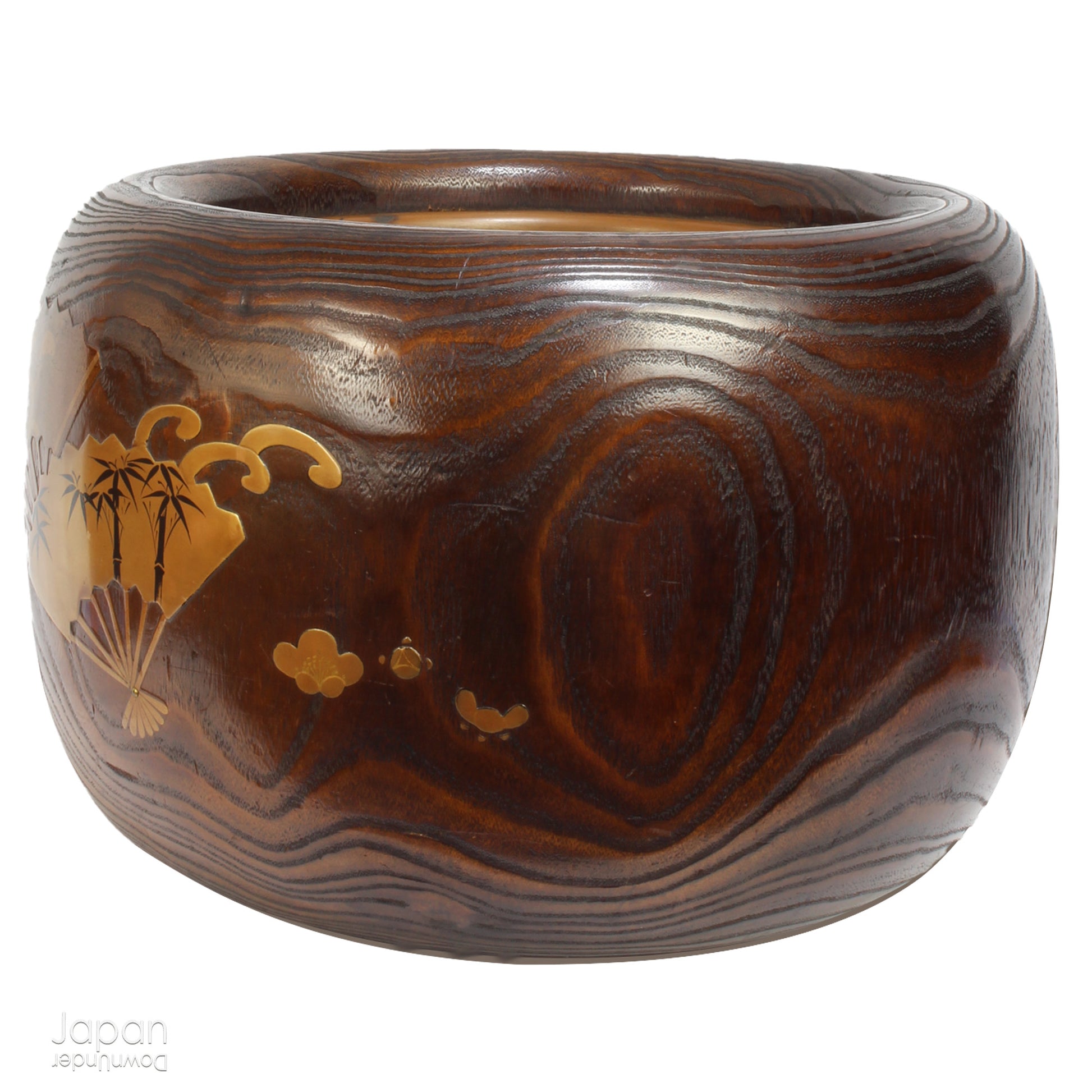 Infuse your home with the charm of Japanese tradition with this stunning antique hibachi heating pot. Adorned with intricate gold makie lacquer fans, this lovely piece seamlessly blends artistry and functionality, making it perfect as a decorative object, vase, or planter. A rare and beautiful find for those who appreciate vintage decor with a touch of elegance and history.