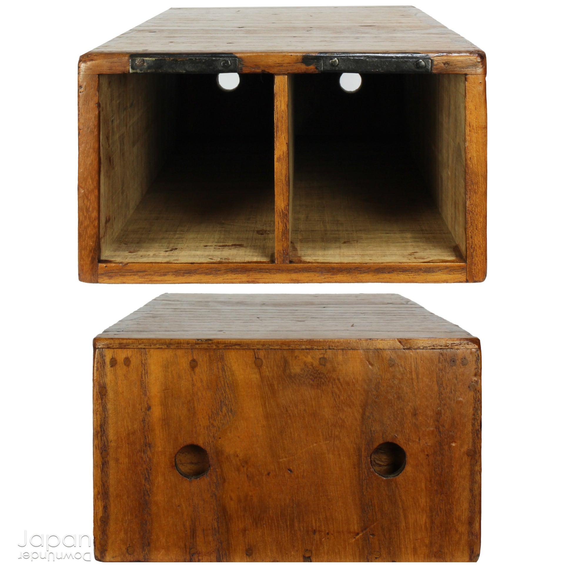 Add a touch of history and heritage to your desk with this antique Japanese medicine chest -  a beautifully rustic piece that blends traditional folk art with everyday functionality. Once used in a centuries-old system of home-based healthcare, this small storage box now offers a unique and charming way to organize your workspace.