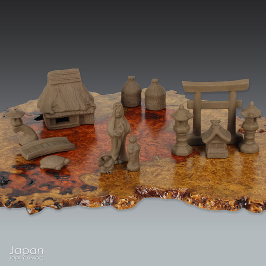 Bring your bonsai and suiseki presentations to life with this charming collection of vintage Japanese ceramic miniatures. Known as tenkei or tenpai, these small accessory pieces are traditionally used to create scale, evoke atmosphere, and infuse scenes with storytelling and imagination.