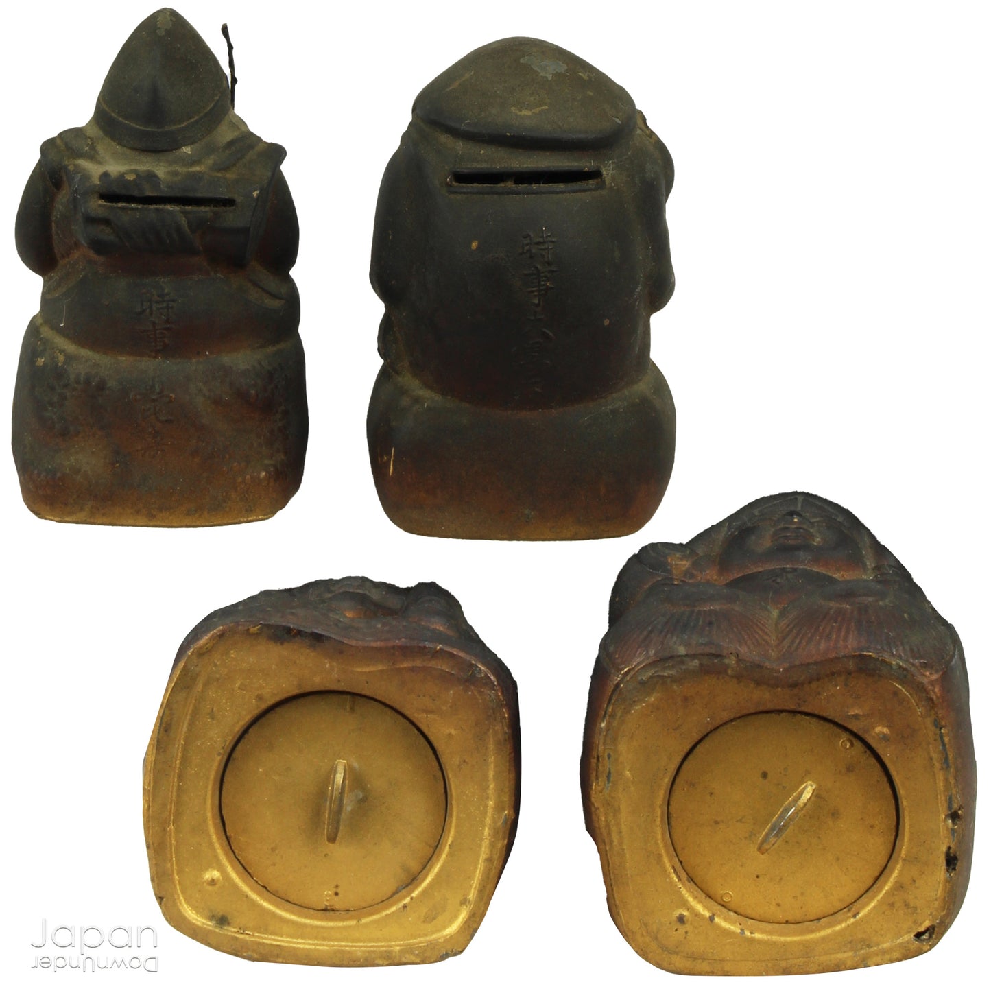 A perfect addition to your spiritual space, this rustic antique Shinto shrine, made to be placed on the kamidana (god shelf), houses the lucky god Ebisu and Daikoku. This charming hand crafted god house embodies the essence of Shinto folk faith.