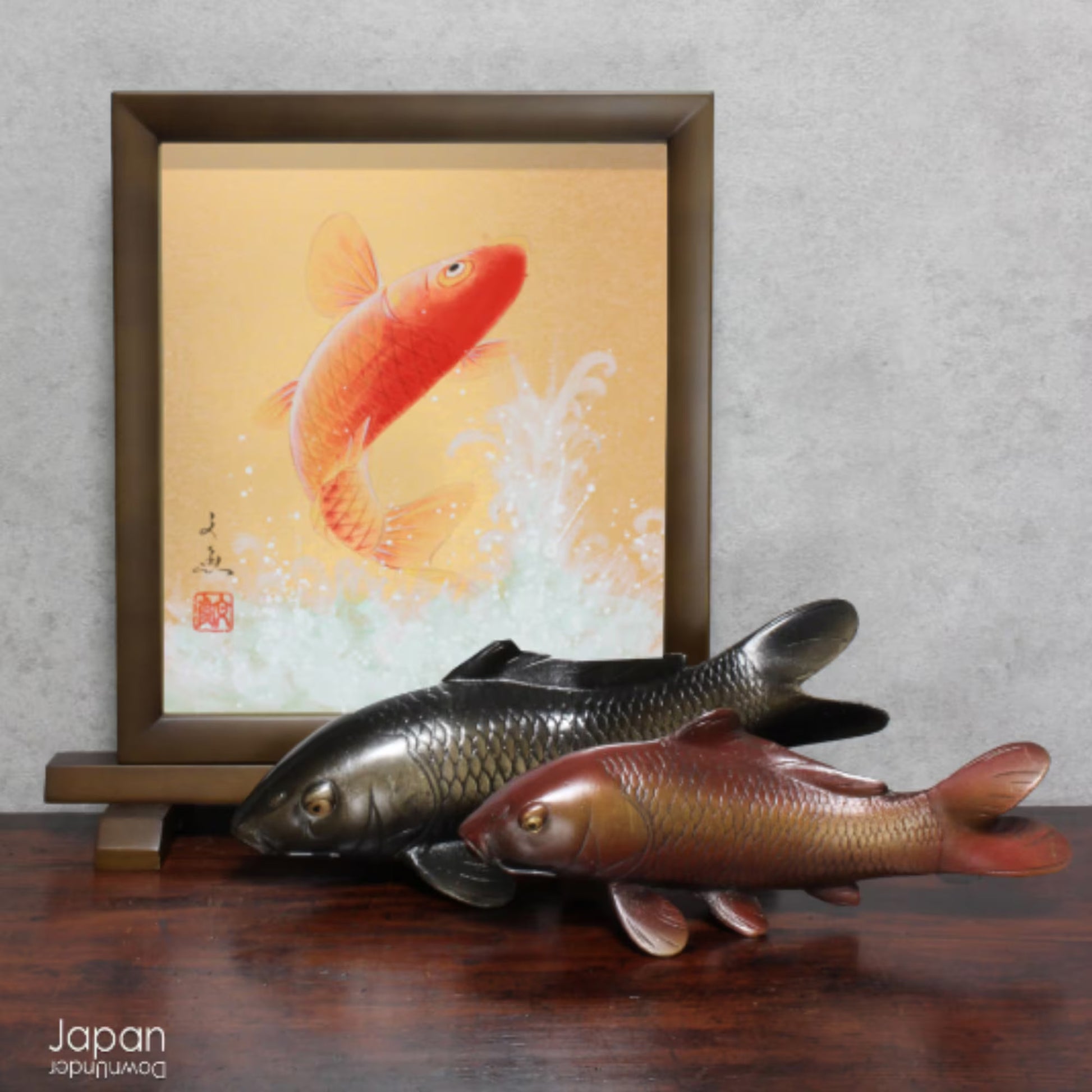 Immerse yourself in the captivating beauty of this dramatic shikishi watercolor painting, titled Tobu Koi ("Flying Carp"). Originally created for display at the tea ceremony, this shikishi features a vibrant red koi fish courageously swimming up a foaming, white waterfall. The artwork perfectly captures the symbolism of perseverance, strength, and determination.
