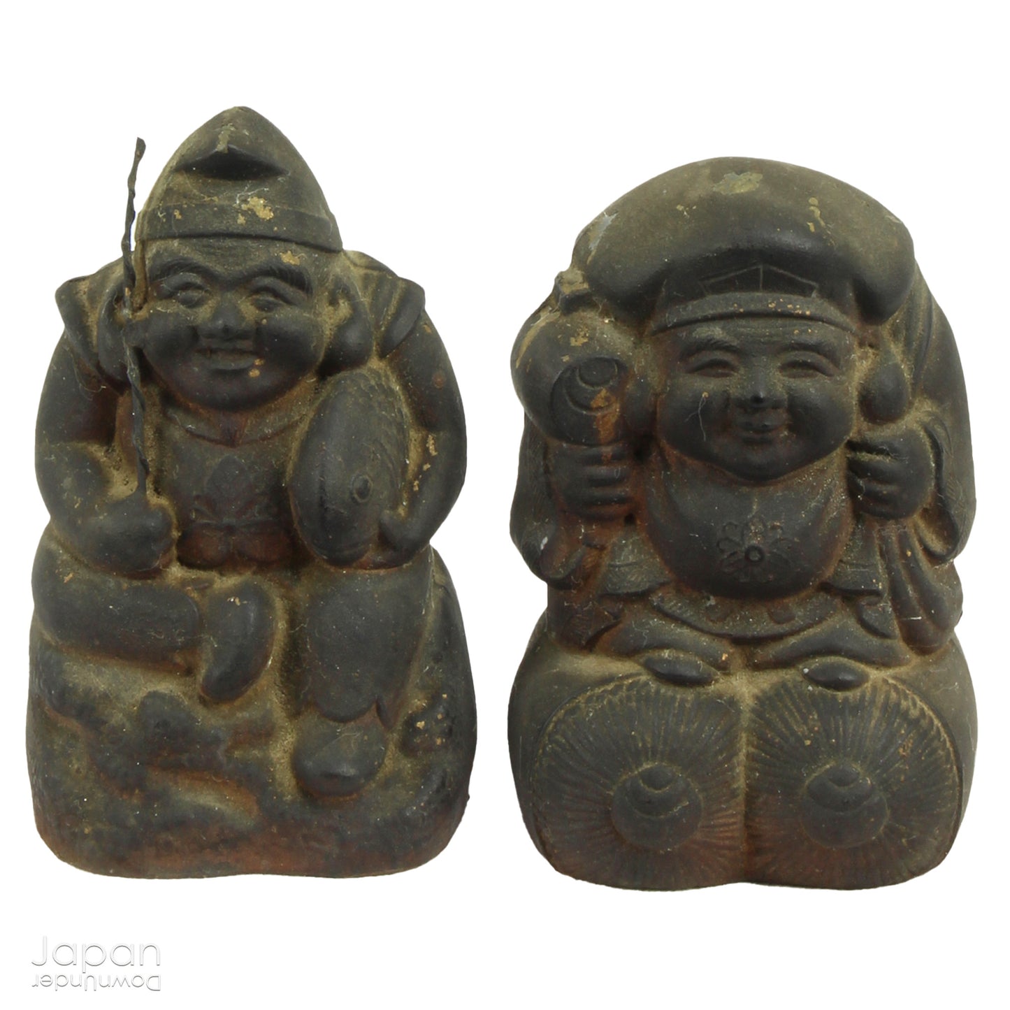 A perfect addition to your spiritual space, this rustic antique Shinto shrine, made to be placed on the kamidana (god shelf), houses the lucky god Ebisu and Daikoku. This charming hand crafted god house embodies the essence of Shinto folk faith.