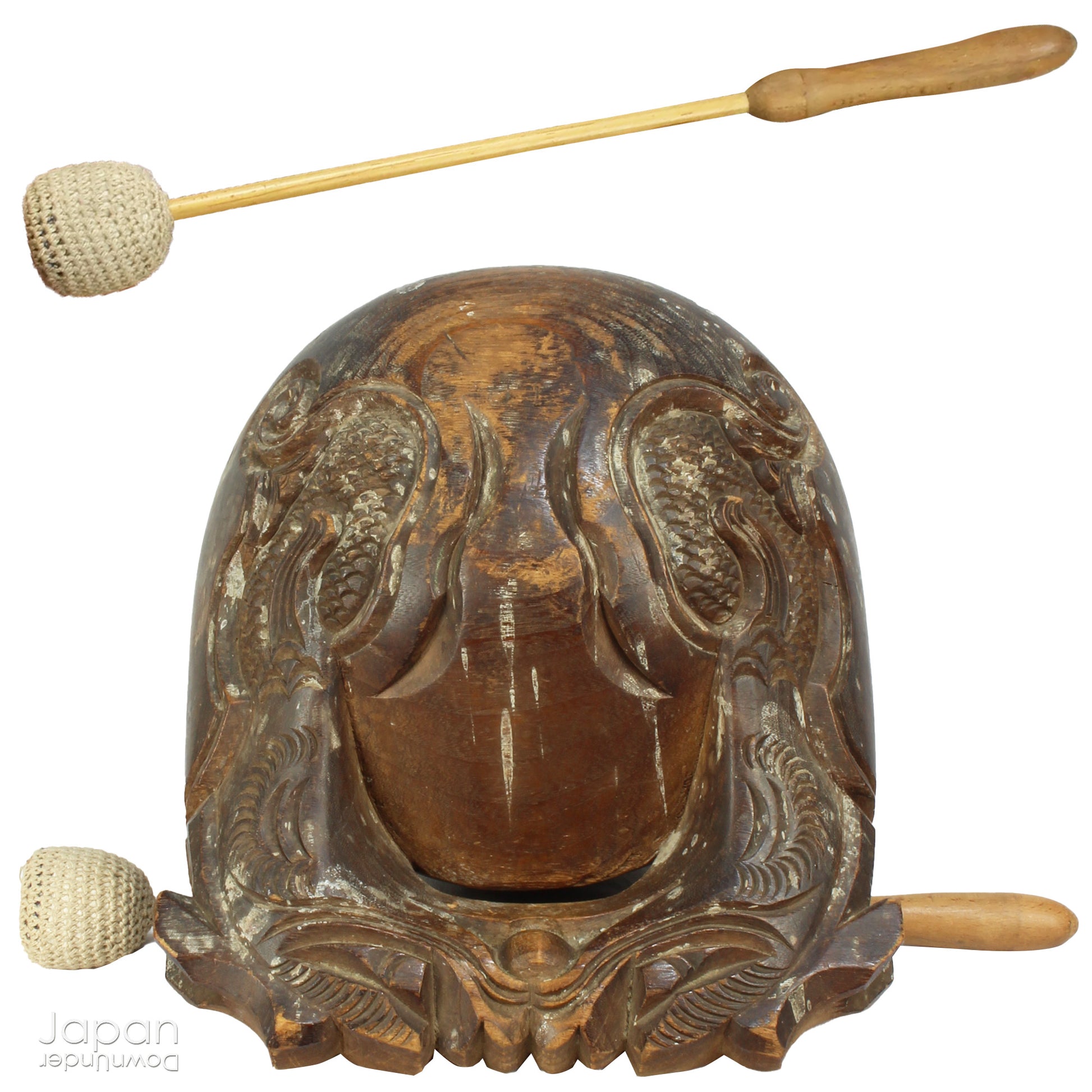 Step into a world of timeless beauty with this wonderful antique mokugyo or chanting drum. With the beautiful patina of age and subtle layers of candle wax drippings, this unique prayer and meditation tool makes a stunning  art object adding a touch of historical elegance to your spiritual space.