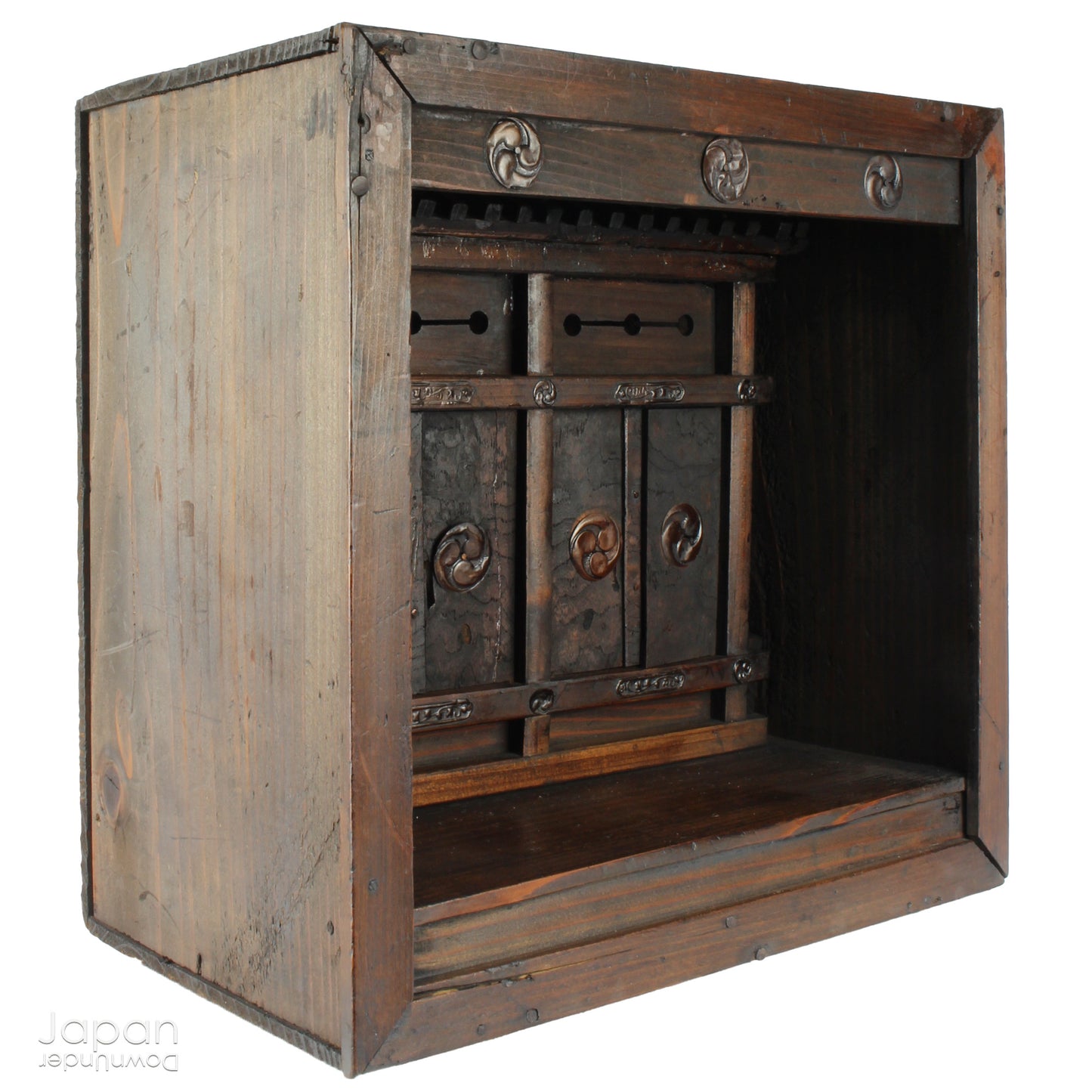Bring a piece of history into your home with this rare 1800's Shinto folk faith shrine, perfect for creating a sacred space on your own god shelf or within your home. This antique religious decor piece includes the lucky gods, Ebisu and Daikoku.