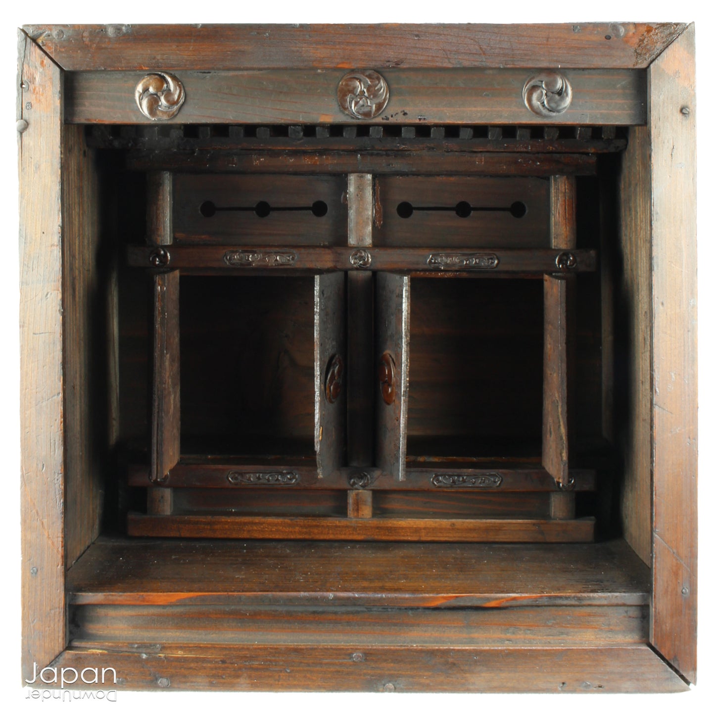 Bring a piece of history into your home with this rare 1800's Shinto folk faith shrine, perfect for creating a sacred space on your own god shelf or within your home. This antique religious decor piece includes the lucky gods, Ebisu and Daikoku.