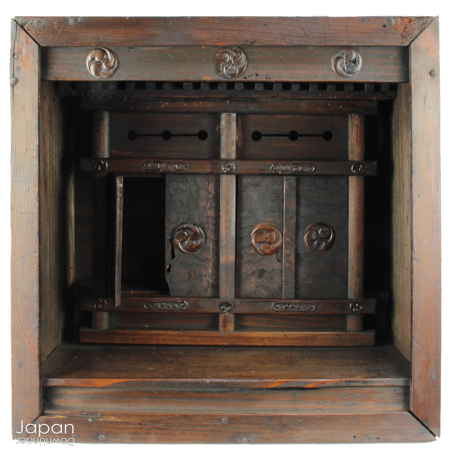 Bring a piece of history into your home with this rare 1800's Shinto folk faith shrine, perfect for creating a sacred space on your own god shelf or within your home. This antique religious decor piece includes the lucky gods, Ebisu and Daikoku.
