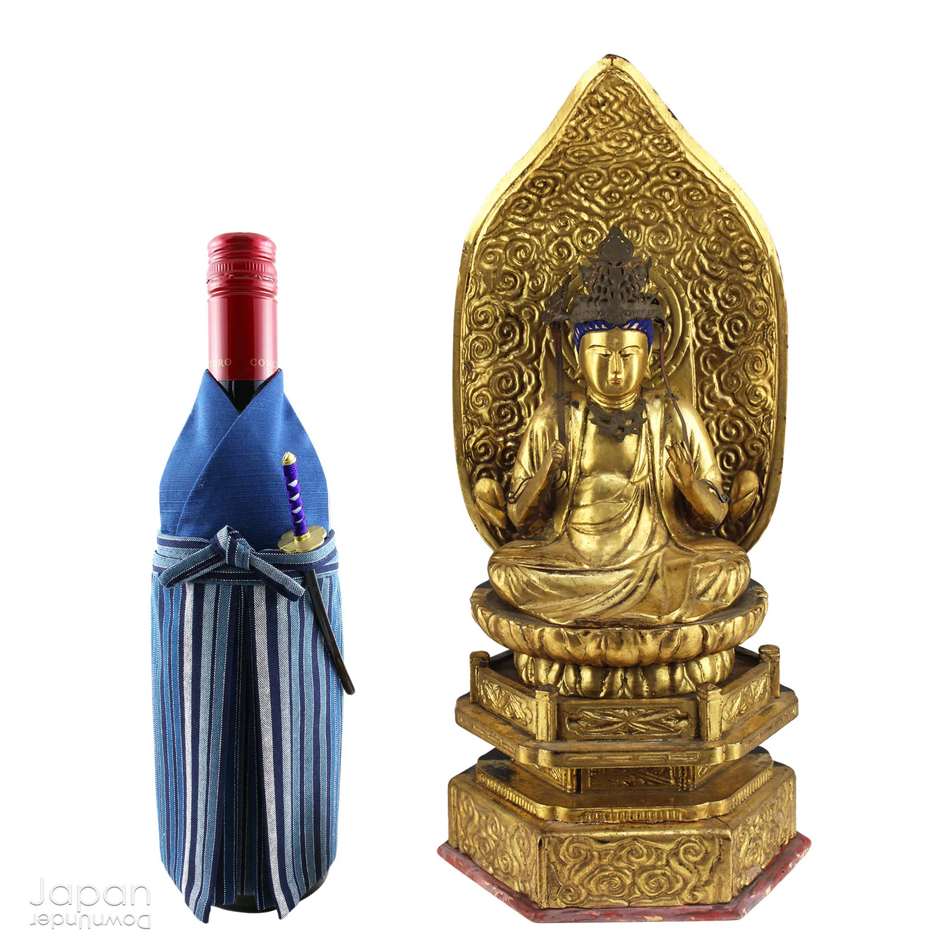Bring a sense of ancient serenity and profound beauty to your home with this 15-inch Buddhist gold gilt wood Dainichi Nyorai statue. Handcrafted with exceptional attention to detail, this Japanese antique offers more than just a decorative piece.