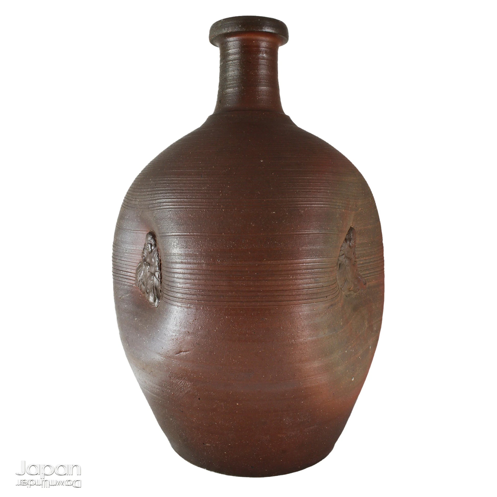 Add depth and story to your interior with this striking Taisho-era Bizen ware sake tokkuri, adorned with Hotei - the cheerful god of happiness, children, and good fortune, and one of Japan’s beloved Seven Lucky Gods. More than just a vessel, this antique bottle is a captivating example of Japanese folk craftsmanship, equally compelling as a sculptural display piece or a uniquely soulful vase.