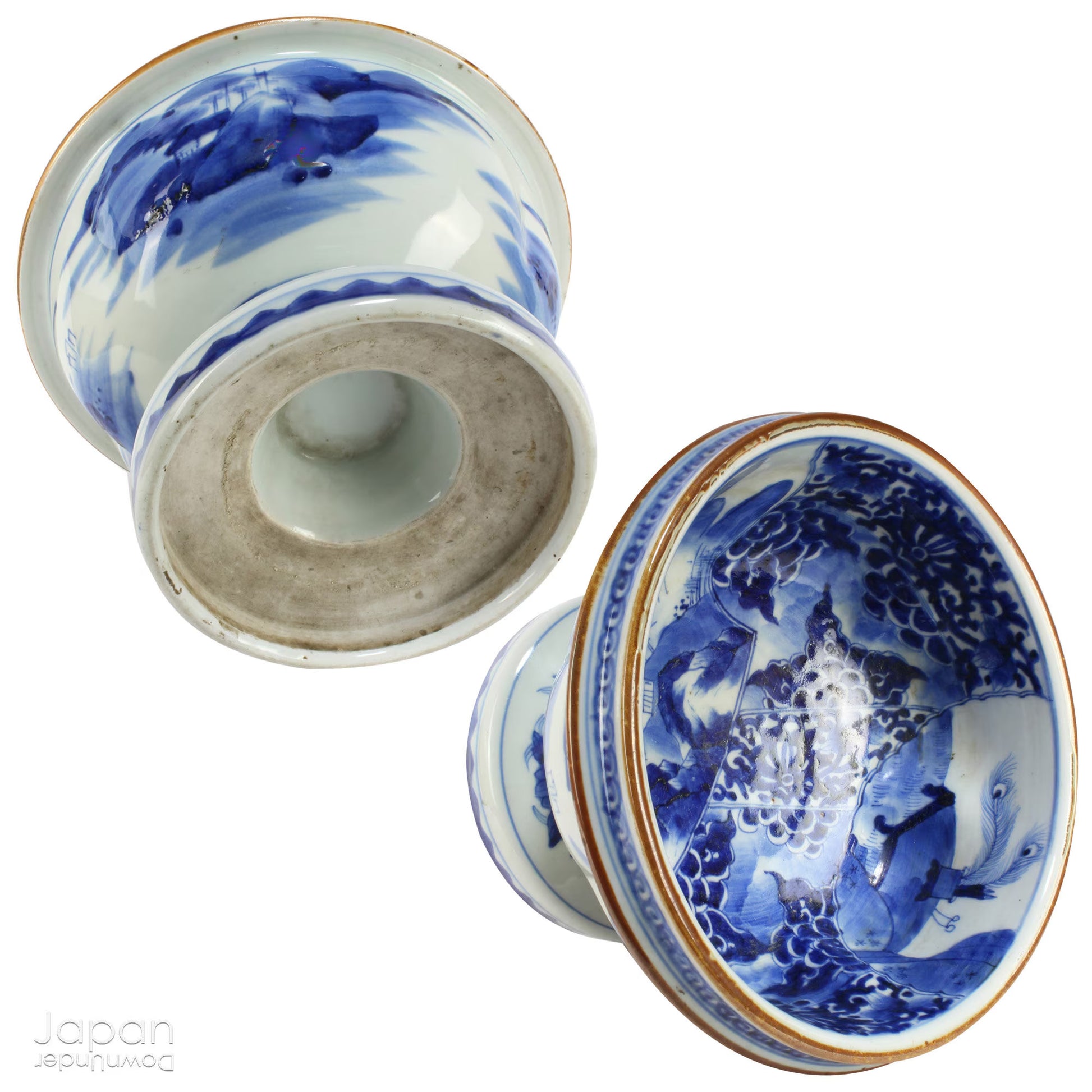Elevate your home decor with this stunning antique blue and white Imari bowl on a stand. This rare and elegant piece features intricate hand-painted designs, both inside and out, showcasing craftsmanship that will captivate and enchant. Add a touch of sophistication and timeless beauty to any space with this exceptional treasure.