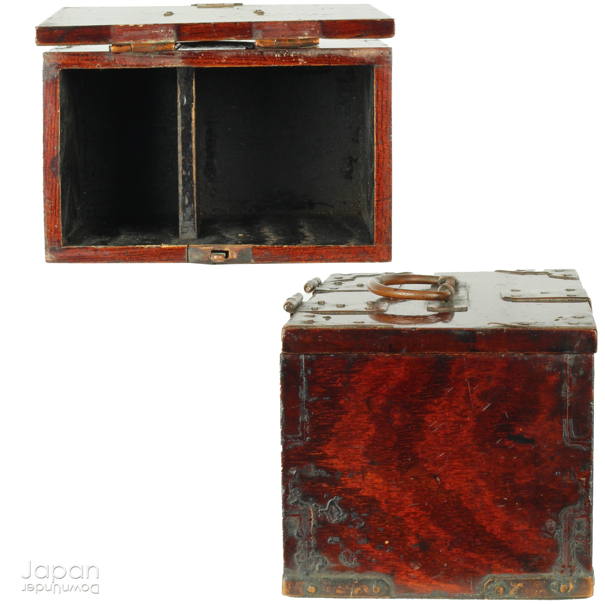 Discover a rare and beautifully aged treasure from the Meiji era (late 1800s) - a small Japanese wooden box that perfectly marries rustic charm with quiet sophistication. Originally designed with purpose and practicality at its core, this piece offers both functional storage and an understated aesthetic appeal, making it an ideal home for your cherished keepsakes or a striking accent in any space.