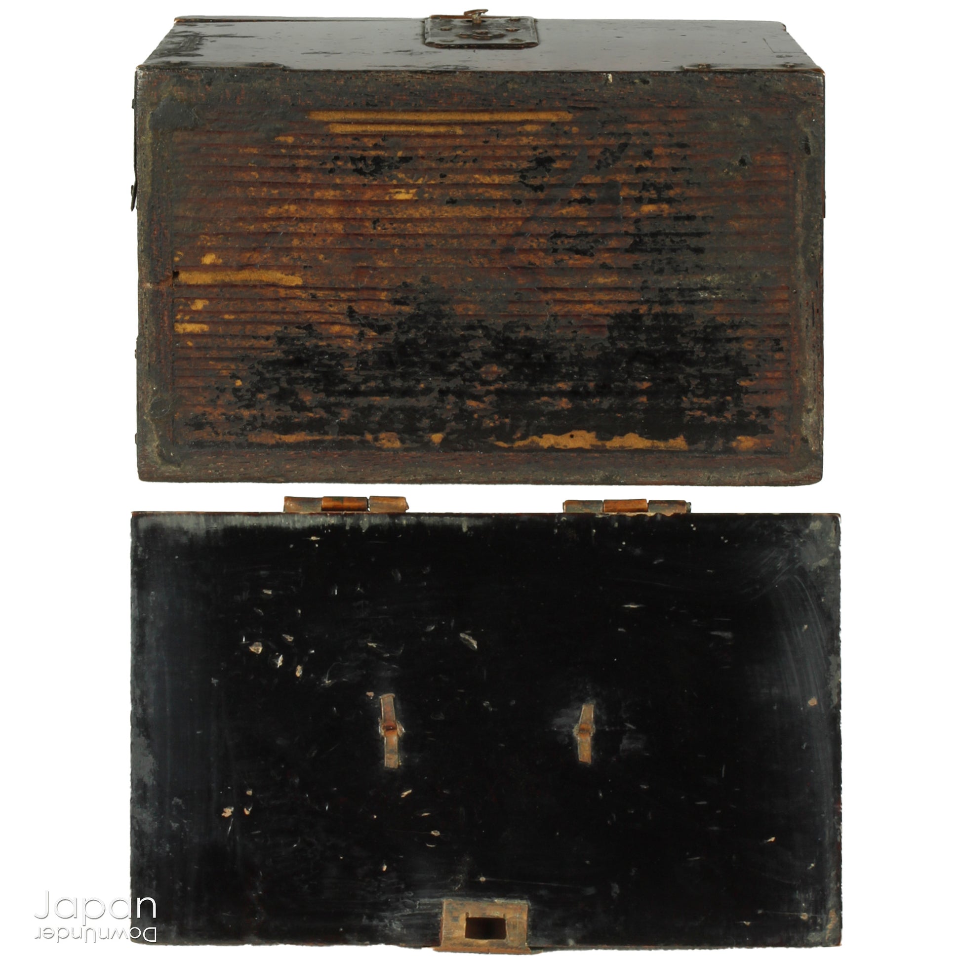 Discover a rare and beautifully aged treasure from the Meiji era (late 1800s) - a small Japanese wooden box that perfectly marries rustic charm with quiet sophistication. Originally designed with purpose and practicality at its core, this piece offers both functional storage and an understated aesthetic appeal, making it an ideal home for your cherished keepsakes or a striking accent in any space.