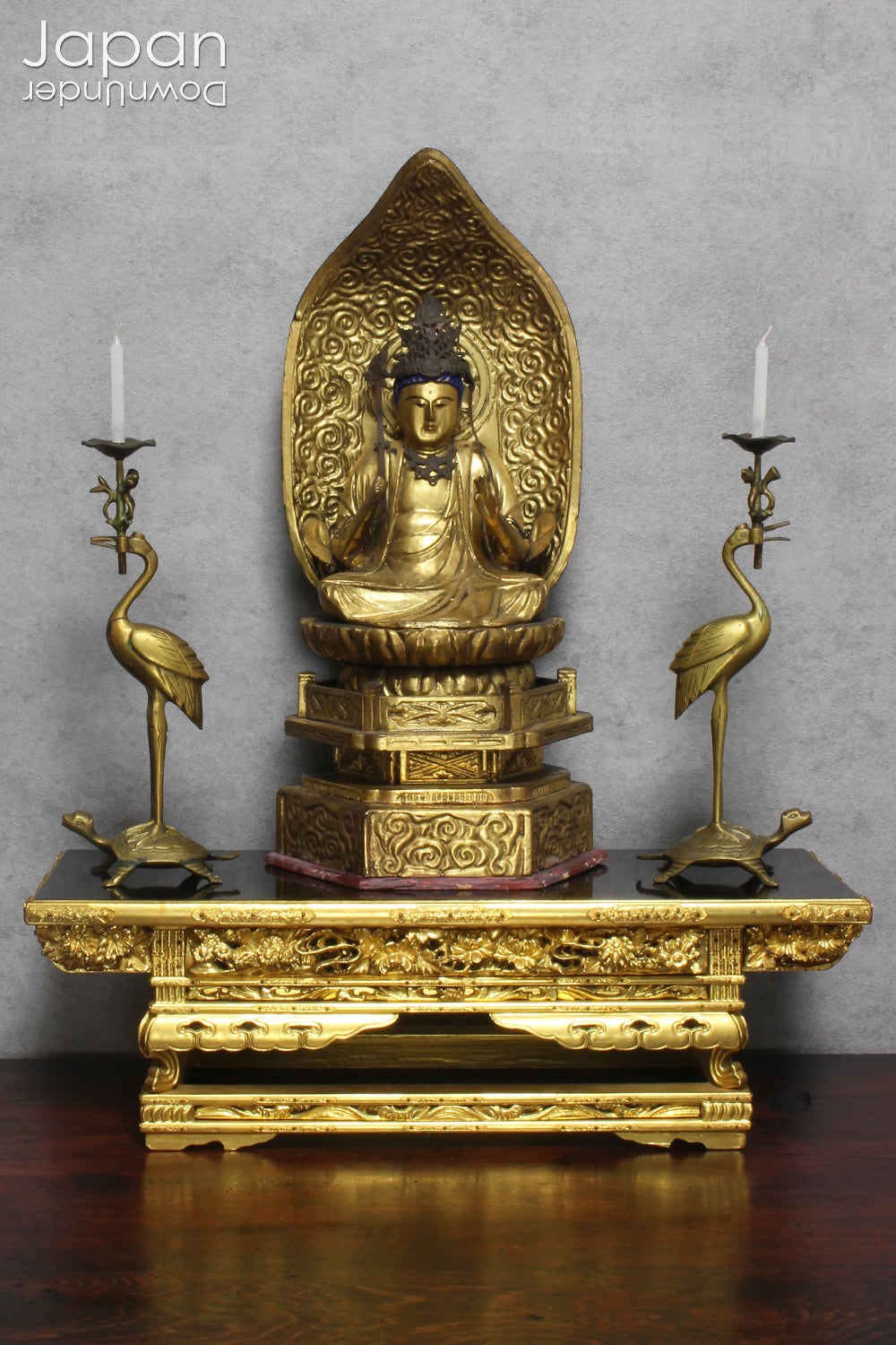 Bring a sense of ancient serenity and profound beauty to your home with this 15-inch Buddhist gold gilt wood Dainichi Nyorai statue. Handcrafted with exceptional attention to detail, this Japanese antique offers more than just a decorative piece.