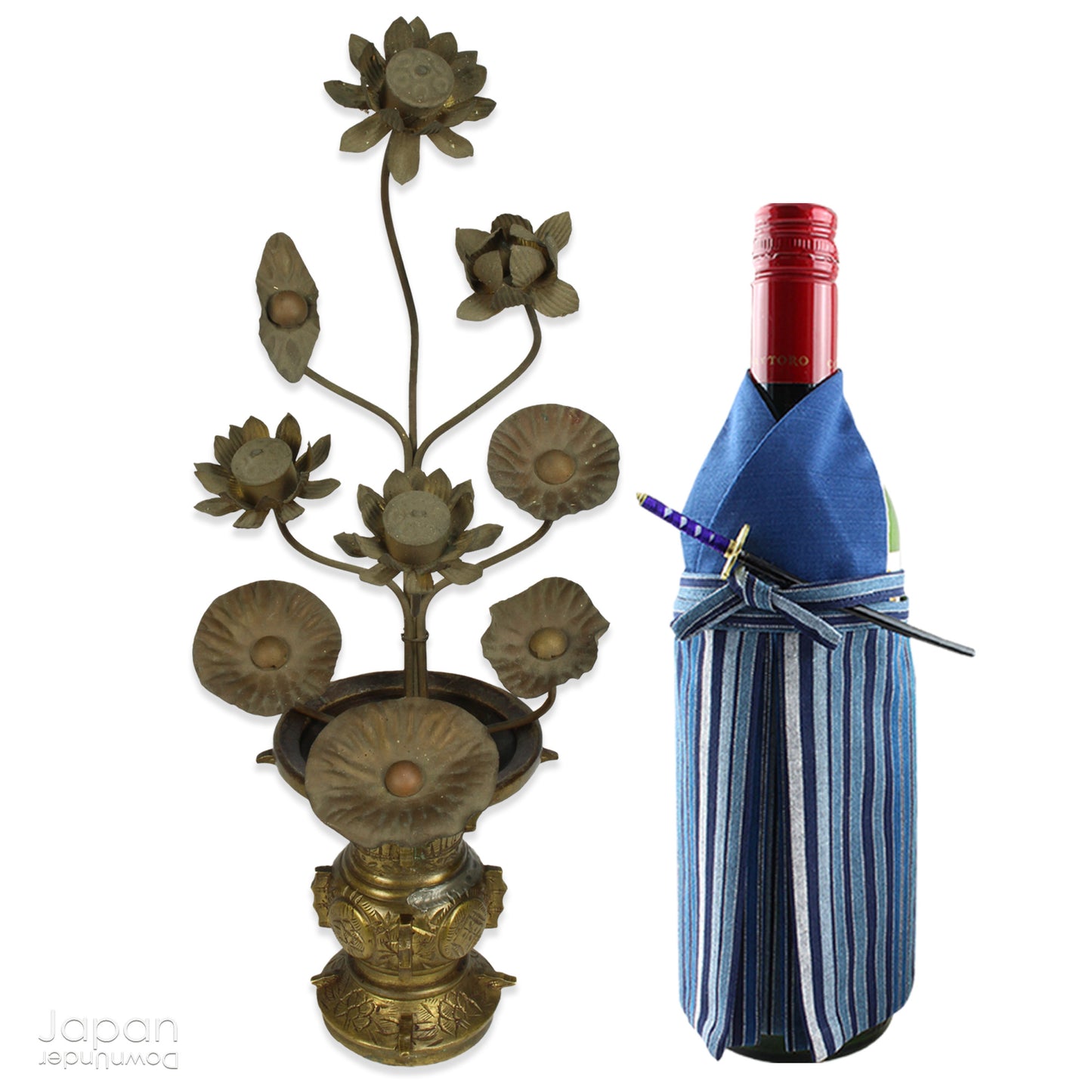 Infuse your home with serenity and grace with this exquisite pair of antique Buddhist lotus flower altar arrangements. These meticulously crafted metal flowers, known as Jouka, meaning "eternal flowers,” are a stunning representation of spiritual beauty. Set in decorative vases, these unique pieces offer a tranquil energy that will elevate any room.