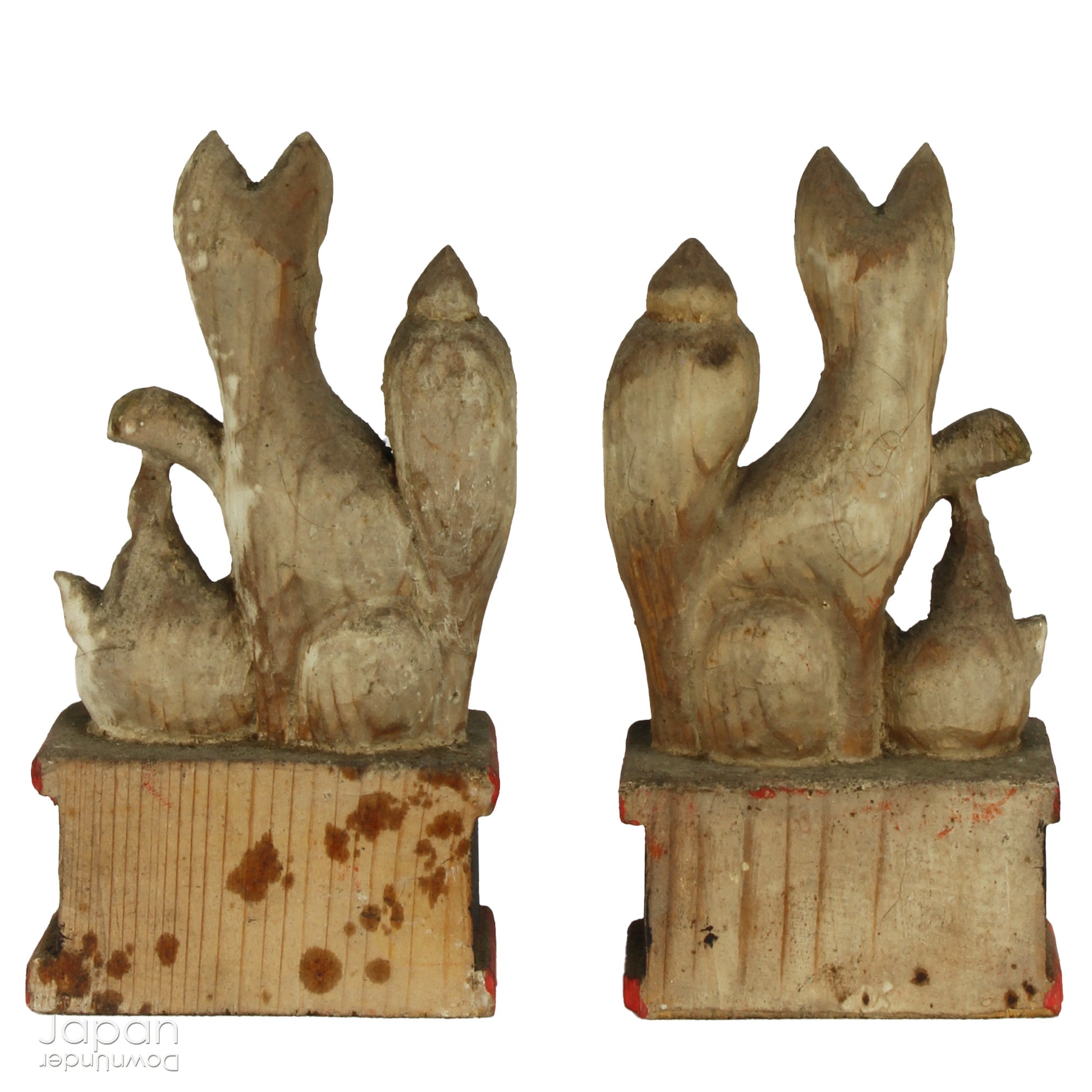 This charming Edo-period Shinto shrine is a rare and beautiful find - an authentic piece once cherished in a traditional Japanese country home. It originally held pride of place on the kamidana (god shelf), serving as a sacred site for daily offerings and prayers. Nestled within are a pair of hand-carved Inari foxes - protective spirits known to bring fortune, fertility, and blessings.