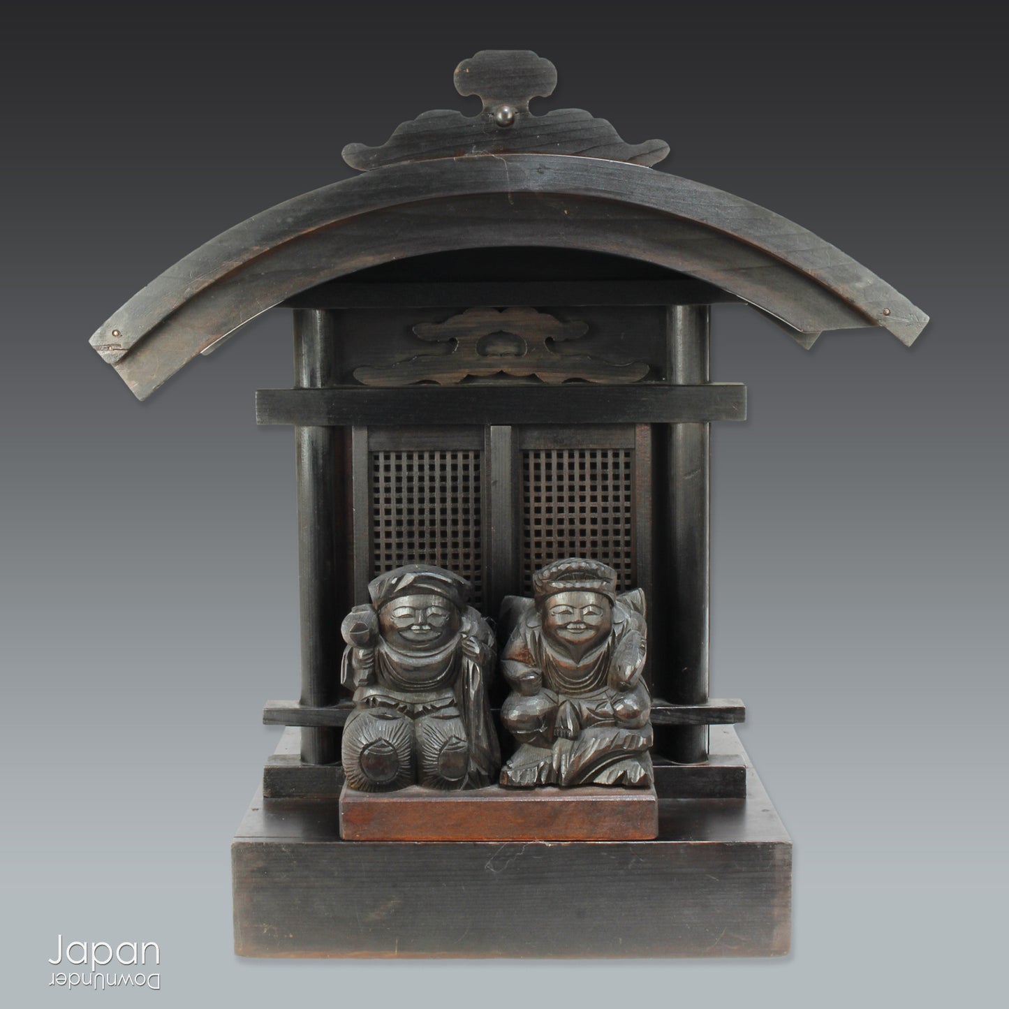 Bring a piece of history into your home with this 1900’s Shinto folk faith shrine, perfect for creating a sacred space on your own kamidana (god shelf) or within your home. This antique religious decor features the lucky gods, Ebisu and Daikoku