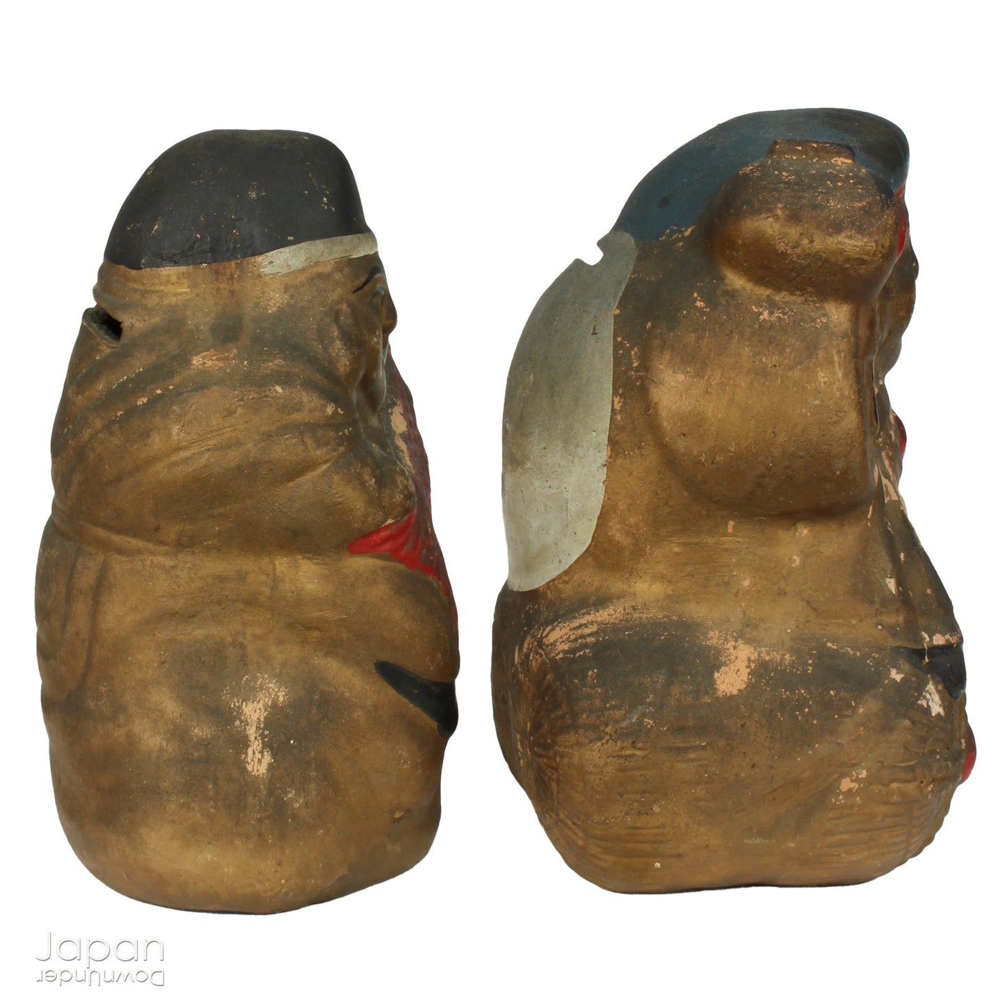 vintage japanese lucky gods clay piggy banks with antique patina