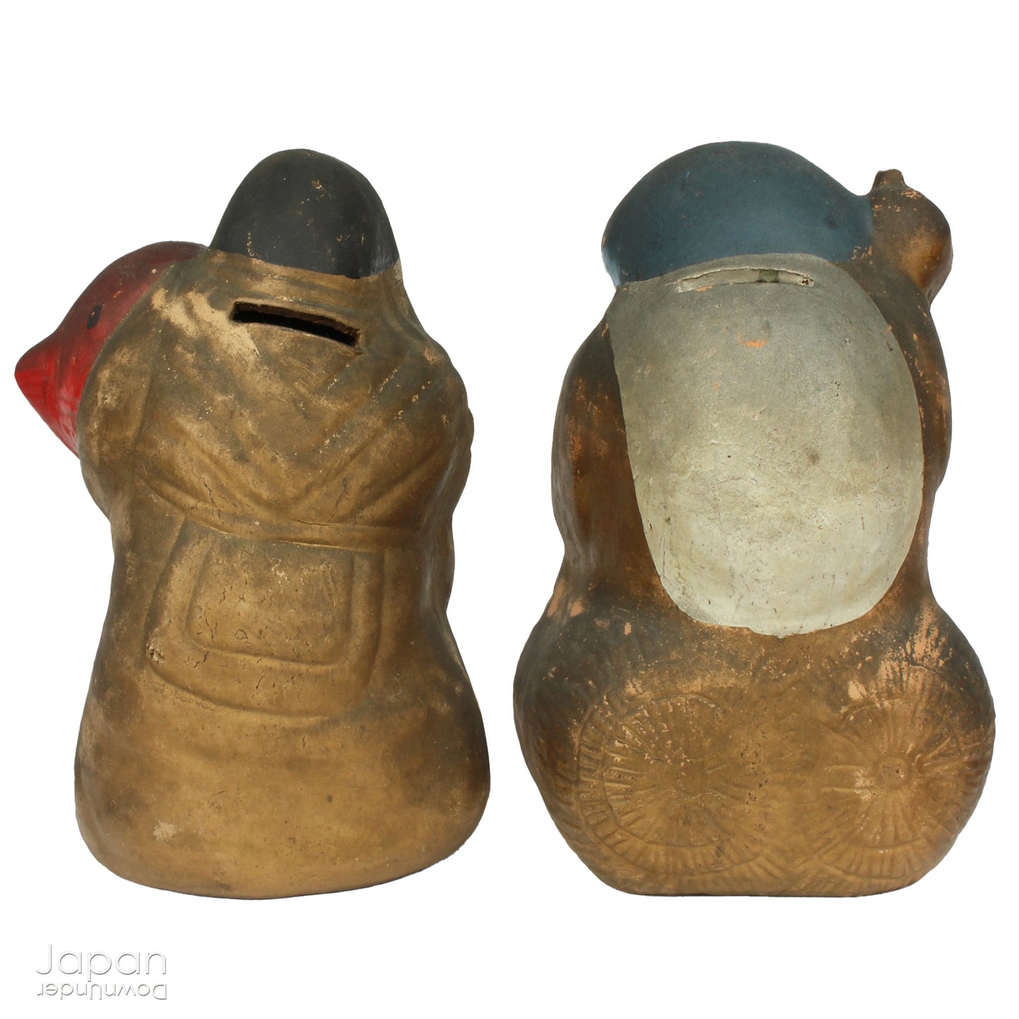 vintage japanese lucky gods clay piggy banks with antique patina