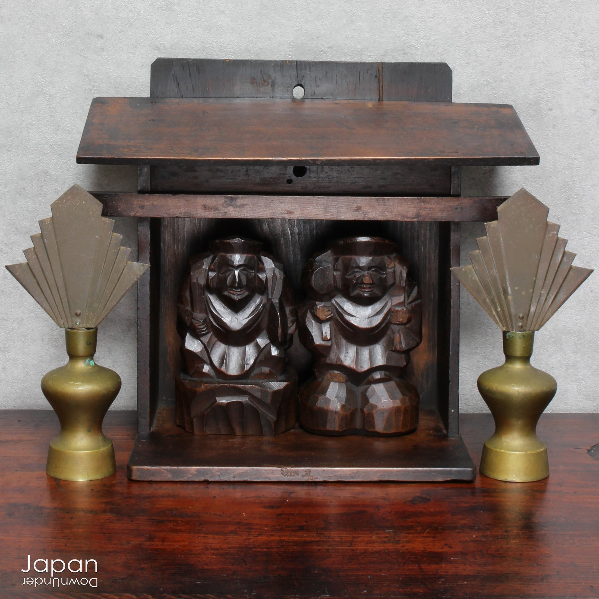 Bring a piece of history into your home with this 1900’s Shinto folk faith shrine, perfect for creating a sacred space on your own kamidana (god shelf) or within your home. This antique religious decor features the lucky gods, Ebisu and Daikoku