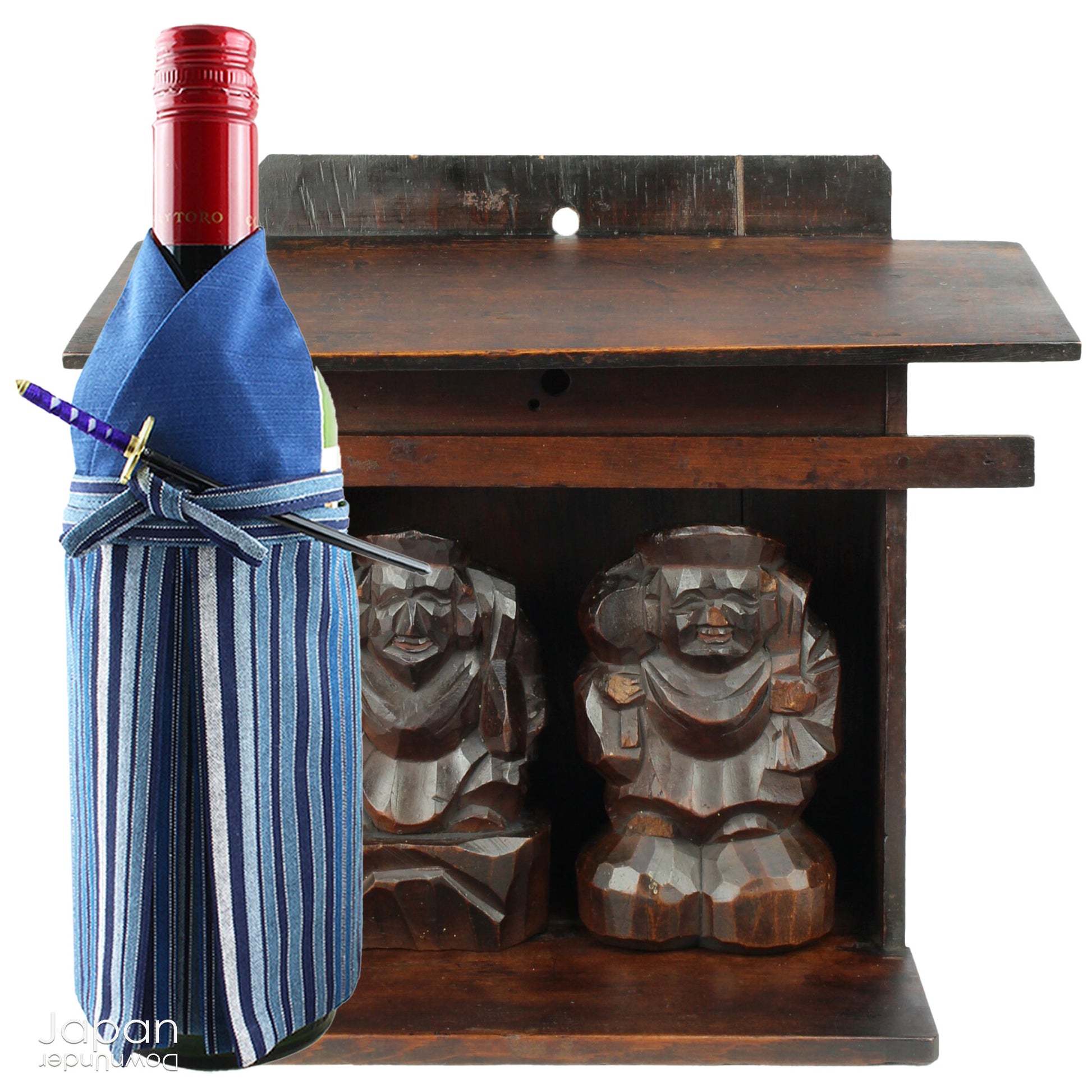Bring a piece of history into your home with this 1900’s Shinto folk faith shrine, perfect for creating a sacred space on your own kamidana (god shelf) or within your home. This antique religious decor features the lucky gods, Ebisu and Daikoku