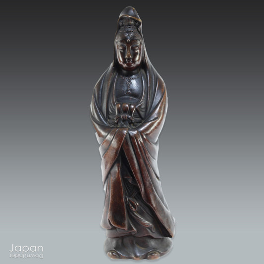 Elevate the ambiance of your home or office with this stunning antique Bizen statue of Kannon, the revered Goddess of Mercy. Masterfully crafted with intricate detail, this statue exudes a timeless sense of serenity and grace, perfect for creating a peaceful atmosphere in any setting.
