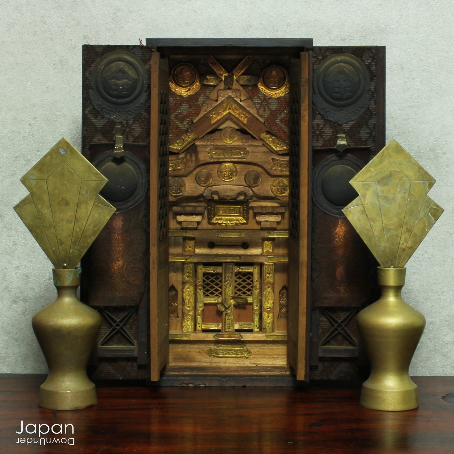 Bring a sense of spiritual heritage and timeless beauty into your space with this rare Meiji era antique Japanese Kamidana Shinto shrine, a scaled-down replica of the revered Konpira Shrine. Steeped in tradition and believed to offer prosperity in business and protection to sea travelers, fishermen, and sailors, this piece carries deep cultural and spiritual significance - a truly unique addition to any home or collection.