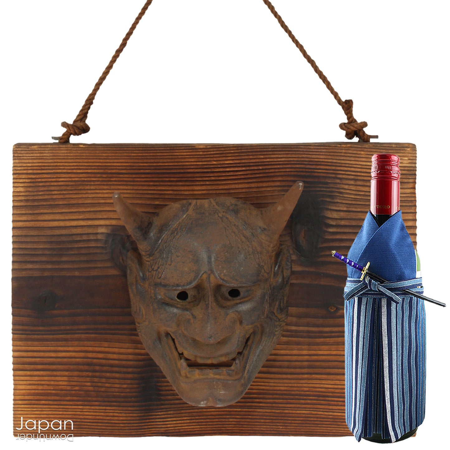 Enhance your space with this unique piece of Japanese folk art! A captivating old rusted bronze Hannya mask mounted on a charming rustic wood plaque - a truly wonderful addition to your wall decor. Infuse your home with the character and culture of this stunning find!