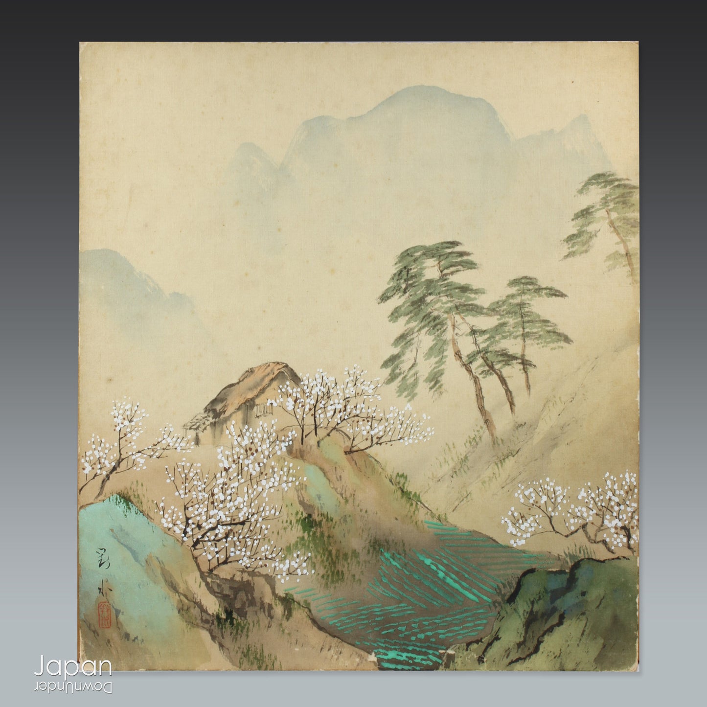 Add a touch of elegance to your space with this one-of-a-kind antique hand painted silk shikishi art board. Originally designed for display at the Japanese tea ceremony, this wonderful piece of art is filled with traditional charm.