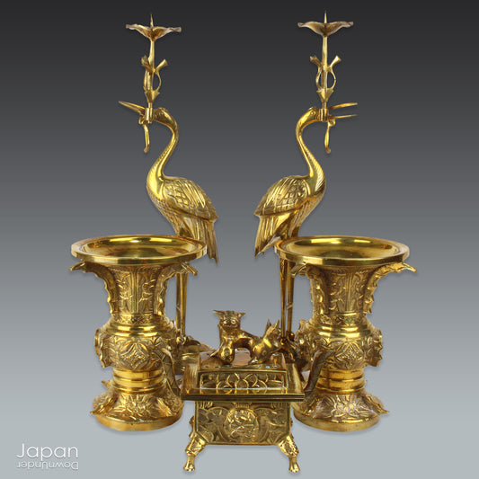 Discover the serene elegance of this vintage set of Buddhist altar offering tools, crafted from fine brass with meticulous attention to detail. Perfect for enhancing your spiritual rituals, these tools add both beauty and tranquility to any sacred space.