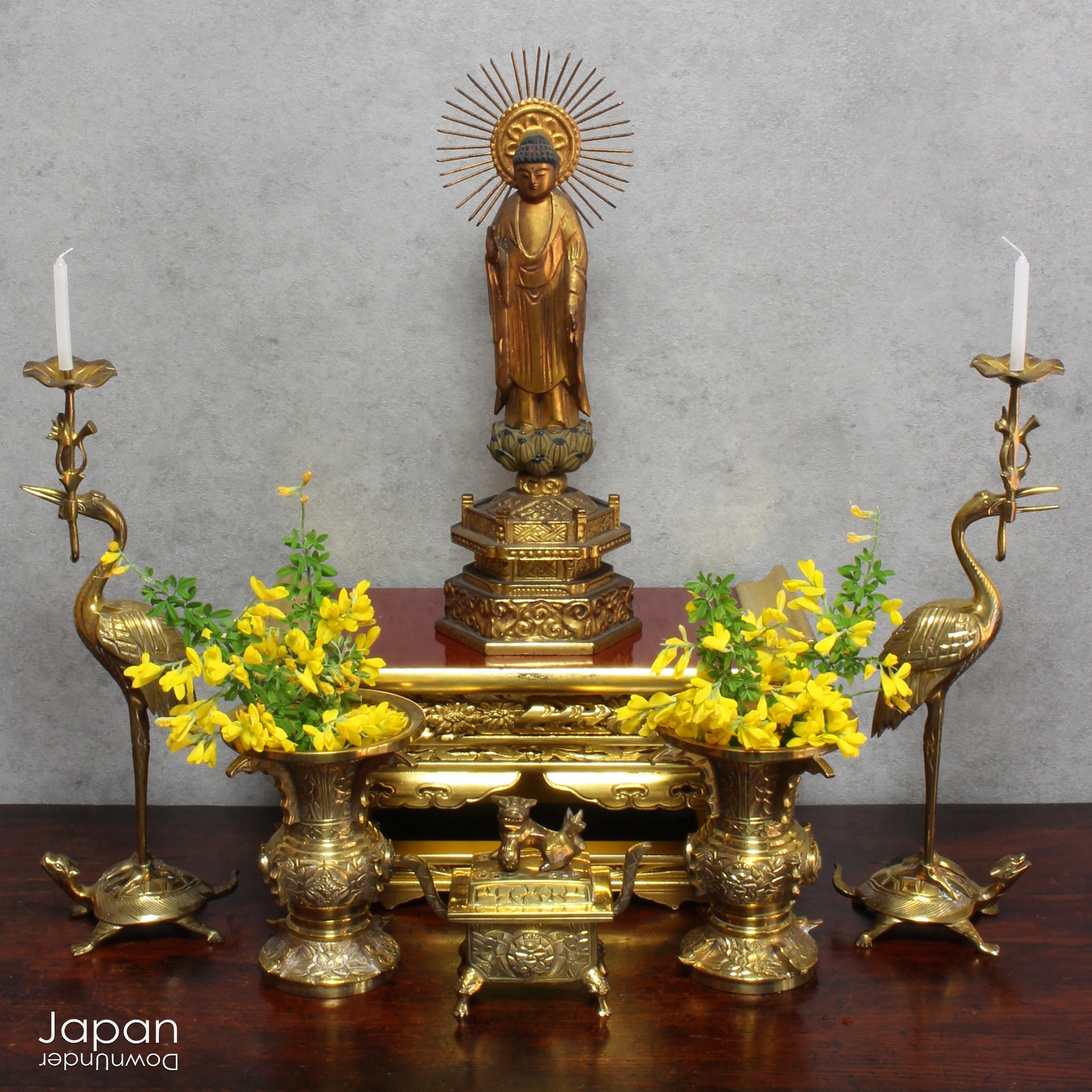 Discover the serene elegance of this vintage set of Buddhist altar offering tools, crafted from fine brass with meticulous attention to detail. Perfect for enhancing your spiritual rituals, these tools add both beauty and tranquility to any sacred space.
