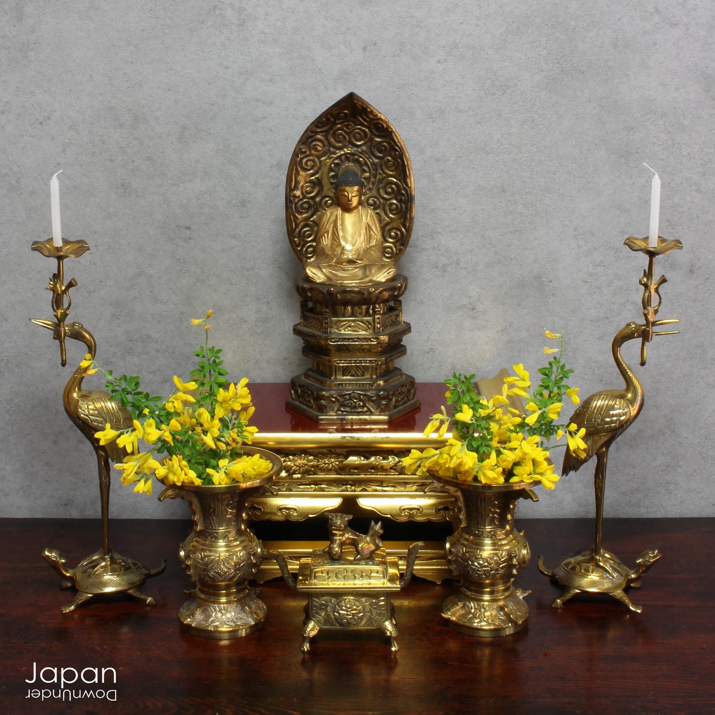 Discover the serene elegance of this vintage set of Buddhist altar offering tools, crafted from fine brass with meticulous attention to detail. Perfect for enhancing your spiritual rituals, these tools add both beauty and tranquility to any sacred space.
