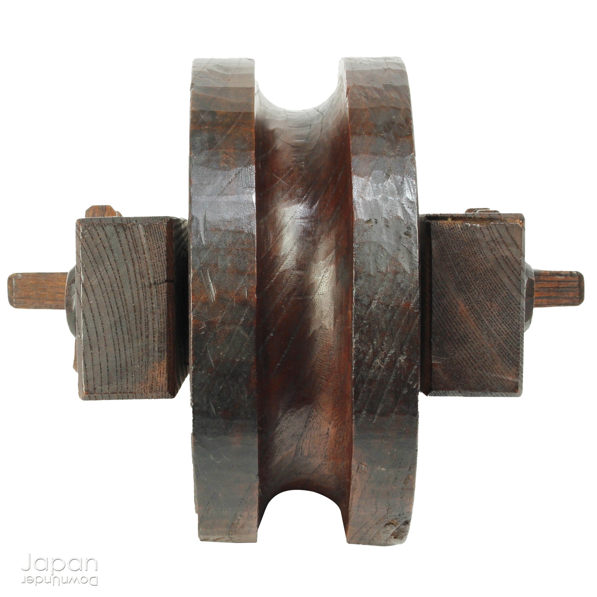 Bring a touch of authentic Japanese rustic charm into your home or garden with this exquisite antique well pulley, a fine example of traditional mingei (folk craft). Expertly crafted from keyaki (Japanese zelkova), a highly prized hardwood known for its strength and stunning grain, this piece is both a functional relic and a beautiful decorative accent.