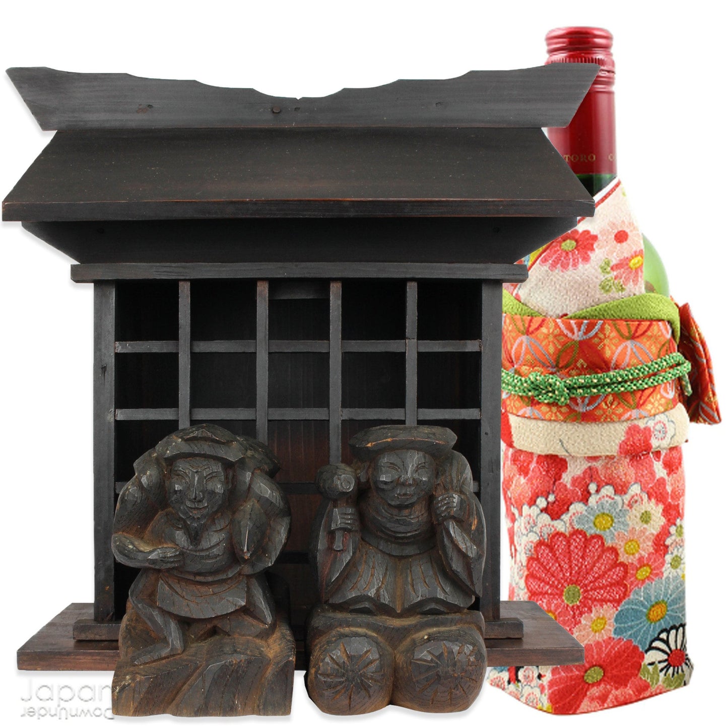 Bring a piece of history into your home with this 1900’s Shinto folk faith shrine, perfect for creating a sacred space on your own kamidana (god shelf) or within your home. This antique religious decor features the lucky gods, Ebisu and Daikoku.