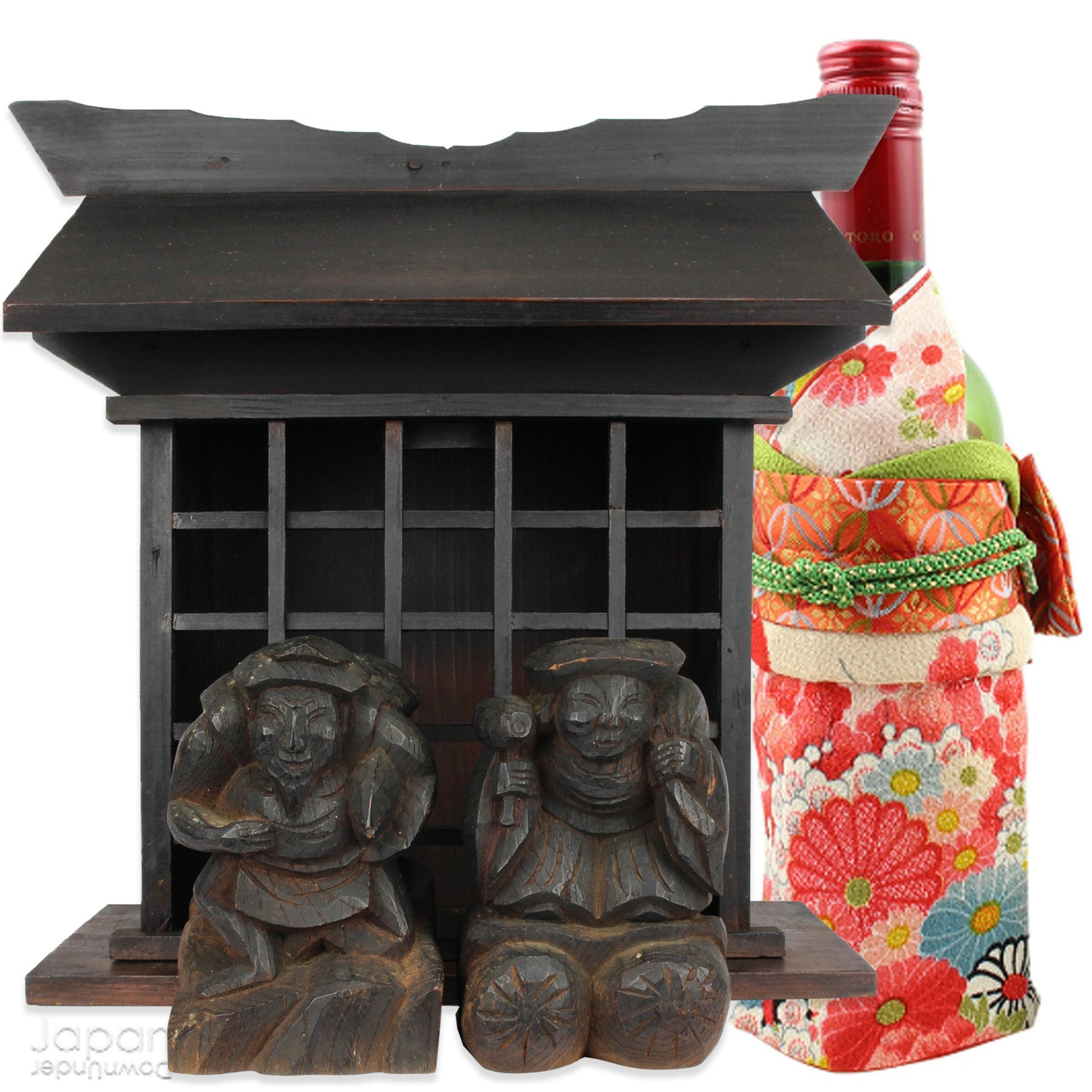 Bring a piece of history into your home with this 1900’s Shinto folk faith shrine, perfect for creating a sacred space on your own kamidana (god shelf) or within your home. This antique religious decor features the lucky gods, Ebisu and Daikoku.