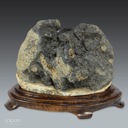 japanese suiseki viewing stone on handcrafted wood stand - meditation and power stone