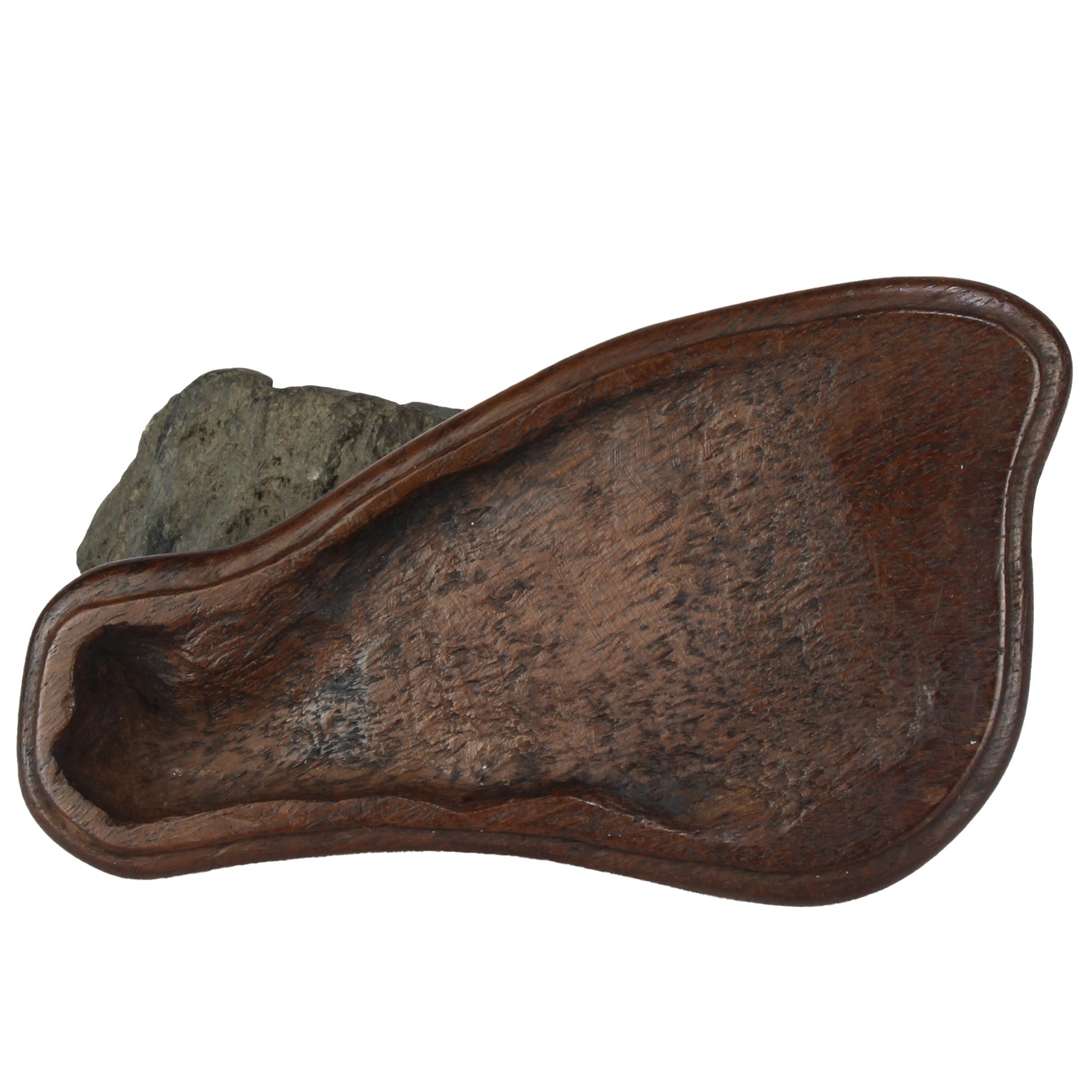 This vintage Japanese suiseki offers a quiet meditation on nature’s artistry ;a naturally weathered stone that embodies stillness, grace, and introspection. Resting atop an intricately hand-carved daiza, it invites the viewer into a space of reflection and reverence, where simplicity holds profound depth.