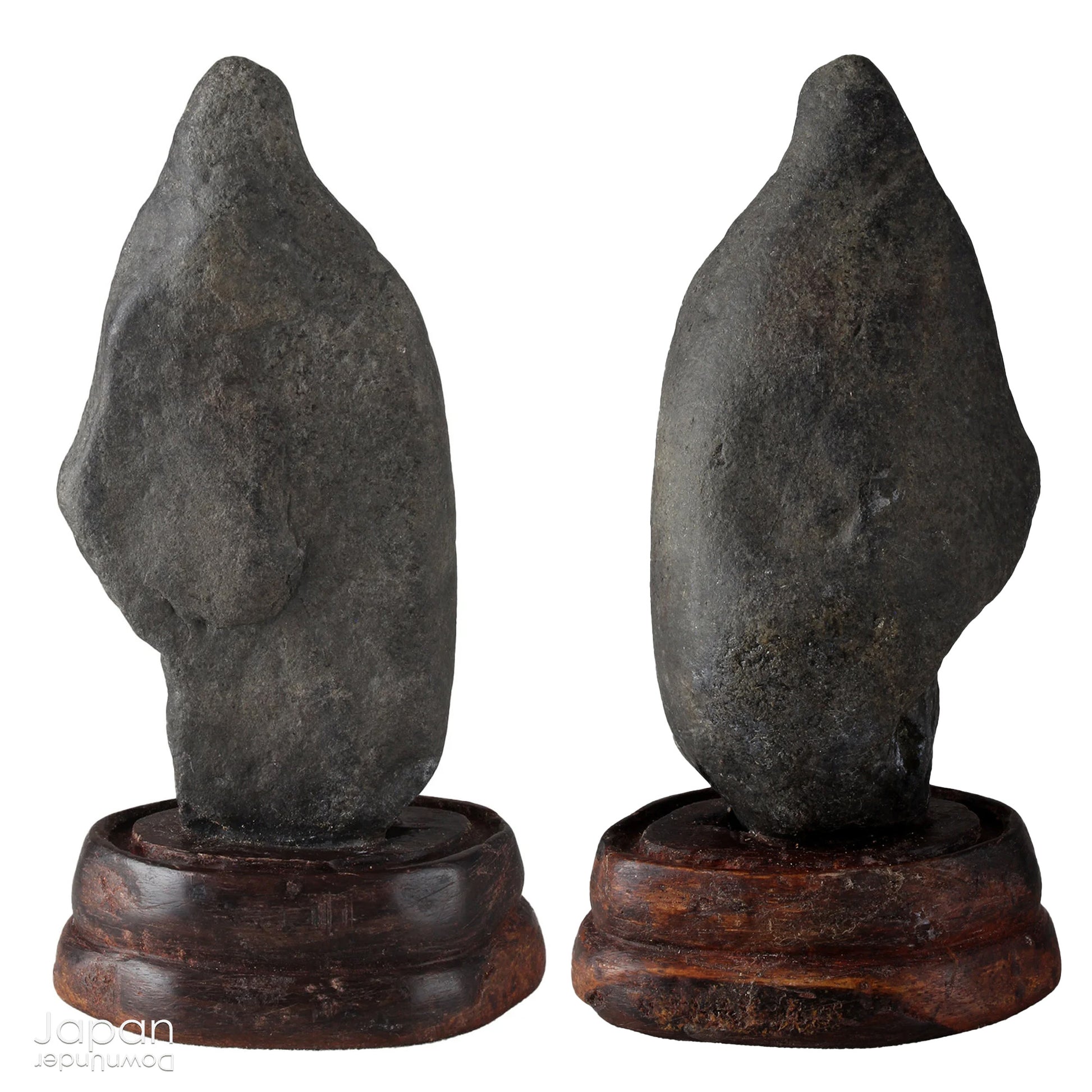 Invite a sense of contemplative calm into your space with this evocative pair of vintage Japanese suiseki - natural stones shaped by the slow, patient hands of time. Rooted in the Japanese aesthetic traditions of wabi-sabi and the reverence for impermanence, these stones are more than mere objects; they are landscapes in miniature, vessels of stillness, and silent poems composed by nature itself.
