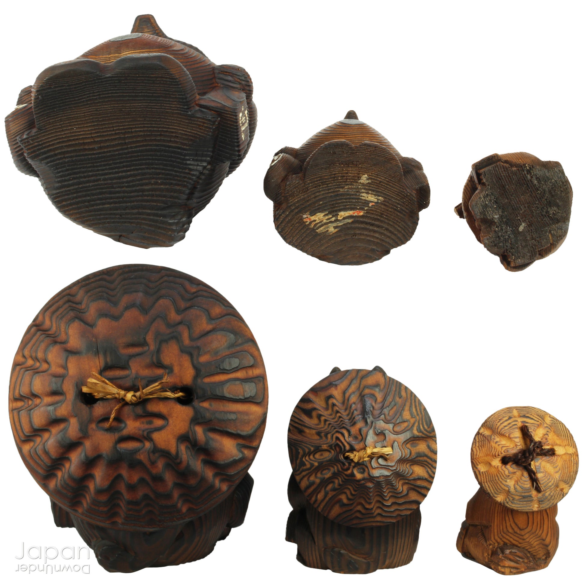 Add a dash of charm and cultural richness to your home with this delightful set of three antique Japanese tanuki wood carvings - authentic examples of traditional Japanese folk art, long believed to be bringers of good luck and prosperity.