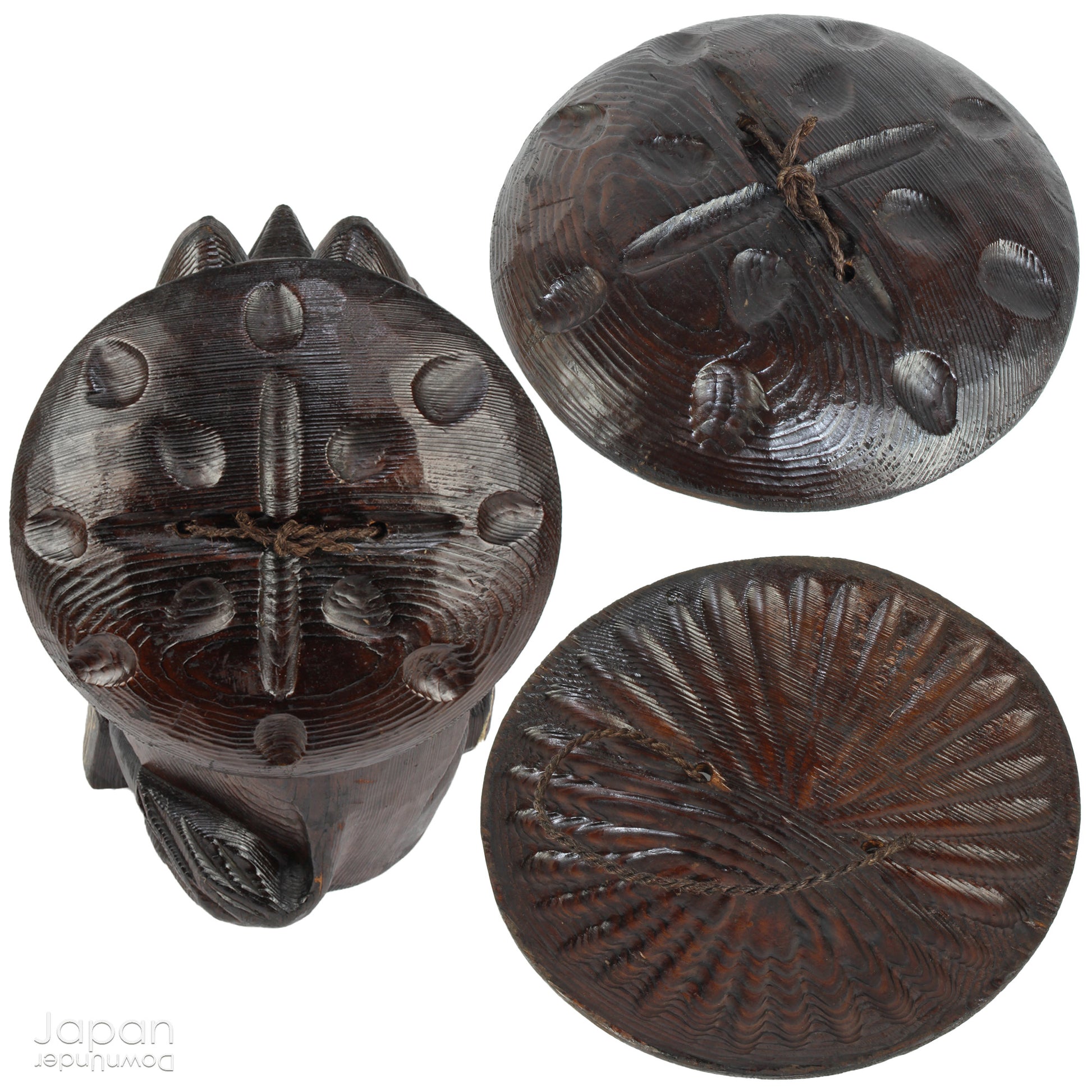 Bring home a delightful piece of traditional Japanese folk art with this exceptionally rare and impressively large antique wooden tanuki -  a beloved symbol of good luck, prosperity, and playful mischief in Japanese culture.