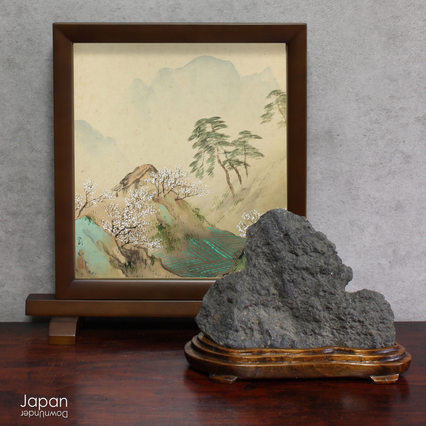 antique hand painted silk shikishi art board - japanese tea ceremony display
