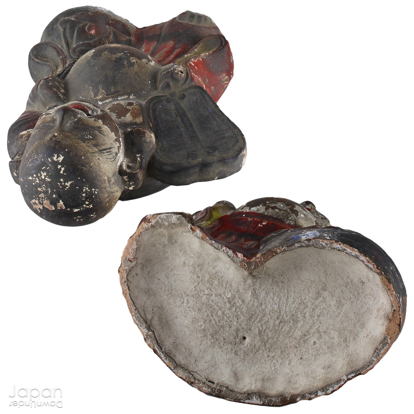 rare 1800’s hotei clay doll - a beautiful amulet of happiness and protection