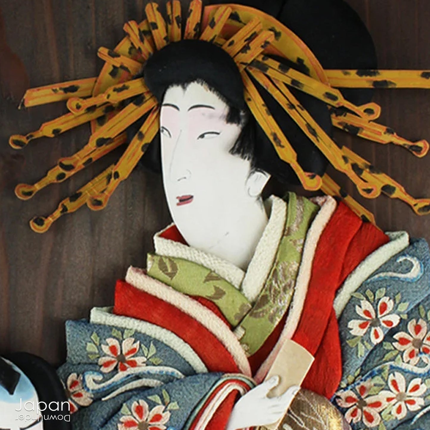antique traditional japanese fabric art - framed  kabuki players