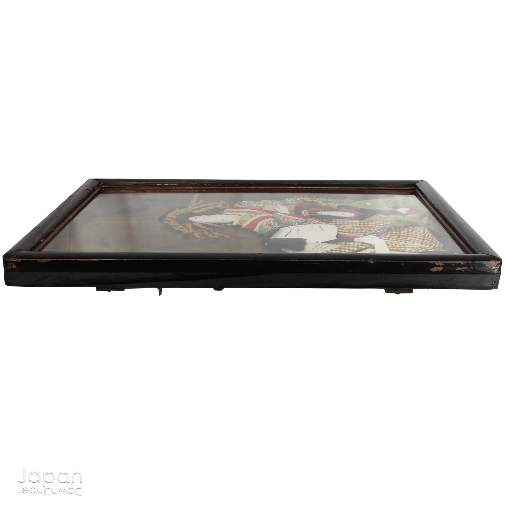 Infuse your home with the rich history and exquisite craftsmanship of this framed antique traditional Japanese Oshie fabric art. Featuring intricate, three-dimensional depictions of Kabuki players, this piece is a true masterpiece that will captivate and become a striking focal point in any room.