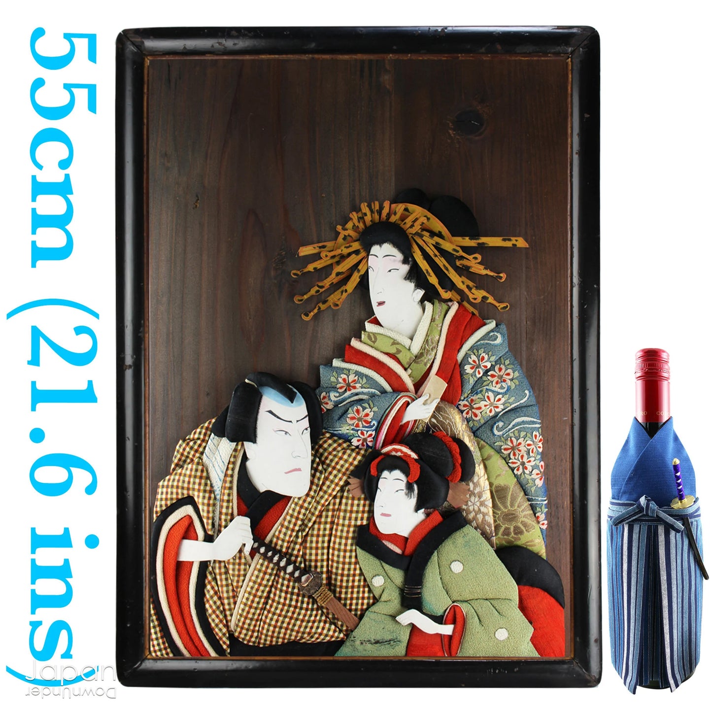 Infuse your home with the rich history and exquisite craftsmanship of this framed antique traditional Japanese Oshie fabric art. Featuring intricate, three-dimensional depictions of Kabuki players, this piece is a true masterpiece that will captivate and become a striking focal point in any room.