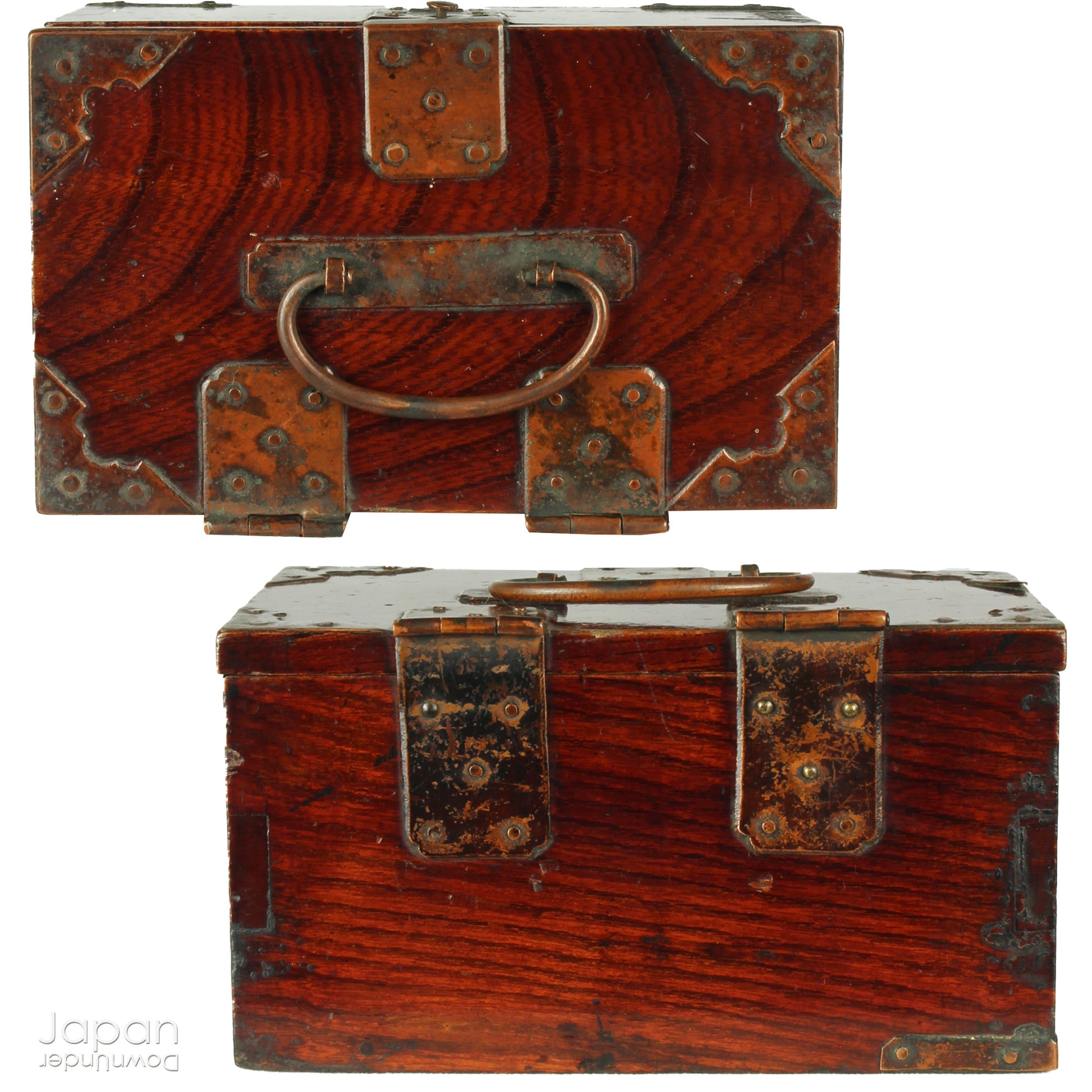 Discover a rare and beautifully aged treasure from the Meiji era (late 1800s) - a small Japanese wooden box that perfectly marries rustic charm with quiet sophistication. Originally designed with purpose and practicality at its core, this piece offers both functional storage and an understated aesthetic appeal, making it an ideal home for your cherished keepsakes or a striking accent in any space.