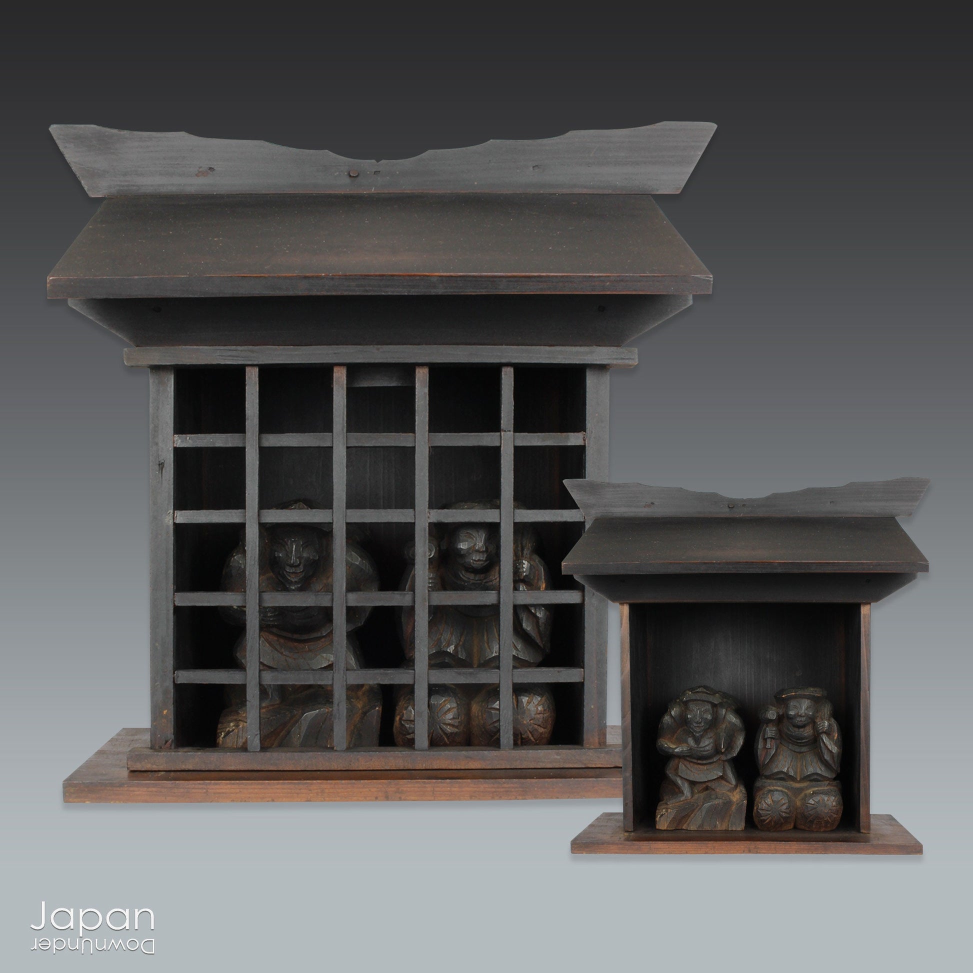 Bring a piece of history into your home with this 1900’s Shinto folk faith shrine, perfect for creating a sacred space on your own kamidana (god shelf) or within your home. This antique religious decor features the lucky gods, Ebisu and Daikoku.