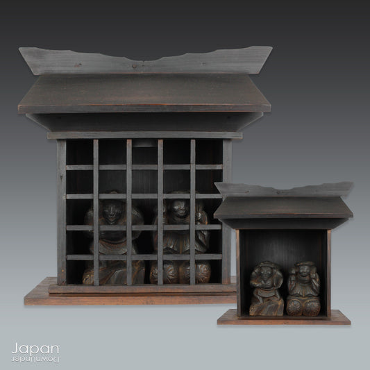 Bring a piece of history into your home with this 1900’s Shinto folk faith shrine, perfect for creating a sacred space on your own kamidana (god shelf) or within your home. This antique religious decor features the lucky gods, Ebisu and Daikoku.