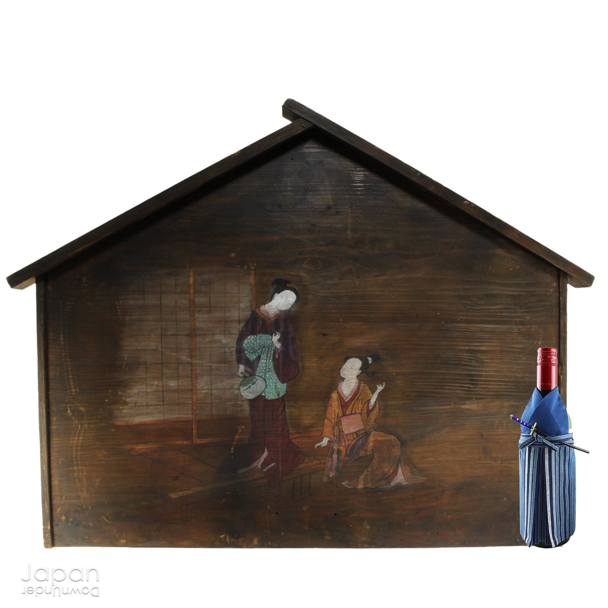 Stylish, Quality Japanese Antique, Vintage and More....Unlike the spiritual Step back in time with this stunning 1800‘s folk art painting featuring elegant Japanese women in kimono on an extremely large Japanese ema. Originally a donation to a shrine, this unique piece captures the beauty and tradition of Japanese culture.