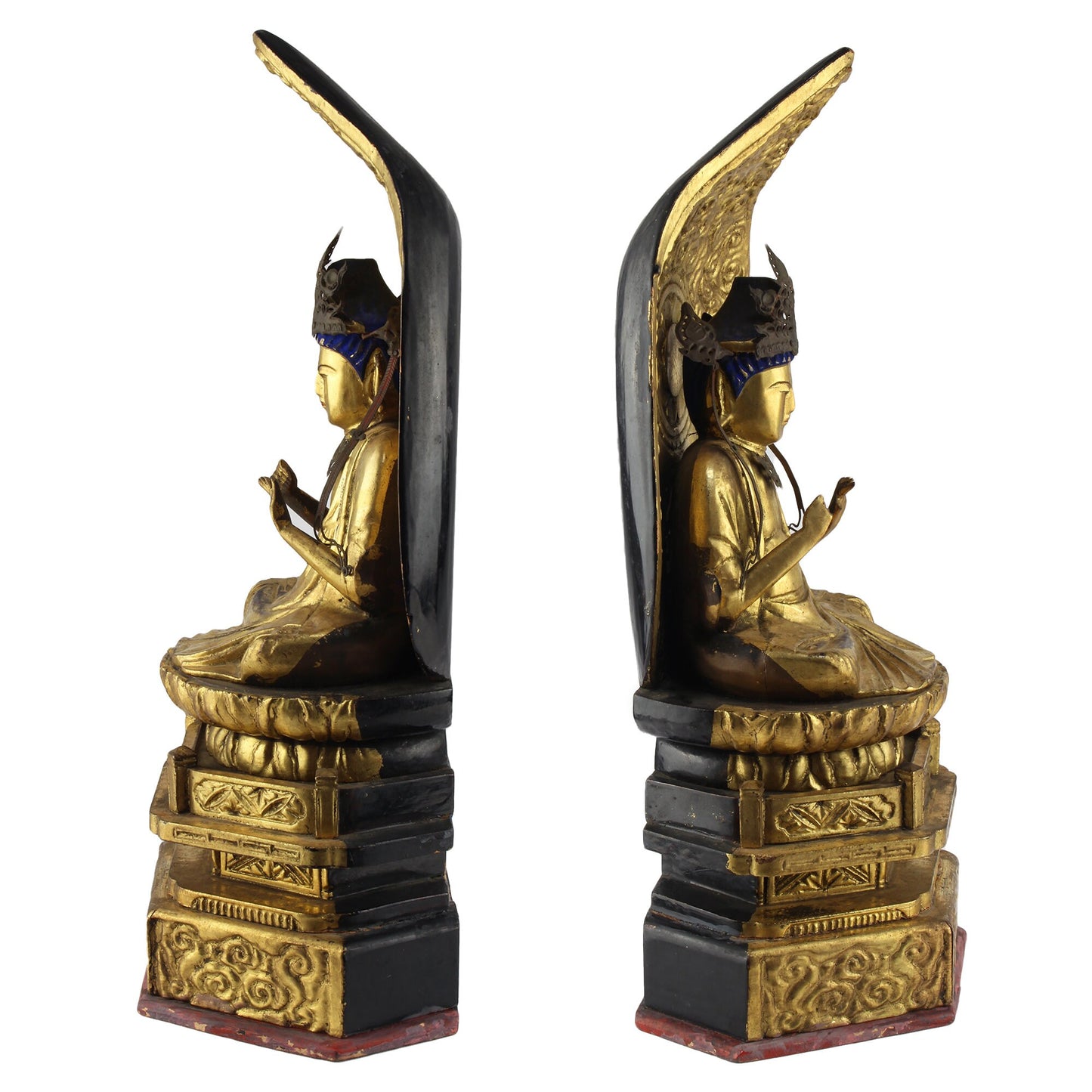 Bring a sense of ancient serenity and profound beauty to your home with this 15-inch Buddhist gold gilt wood Dainichi Nyorai statue. Handcrafted with exceptional attention to detail, this Japanese antique offers more than just a decorative piece.