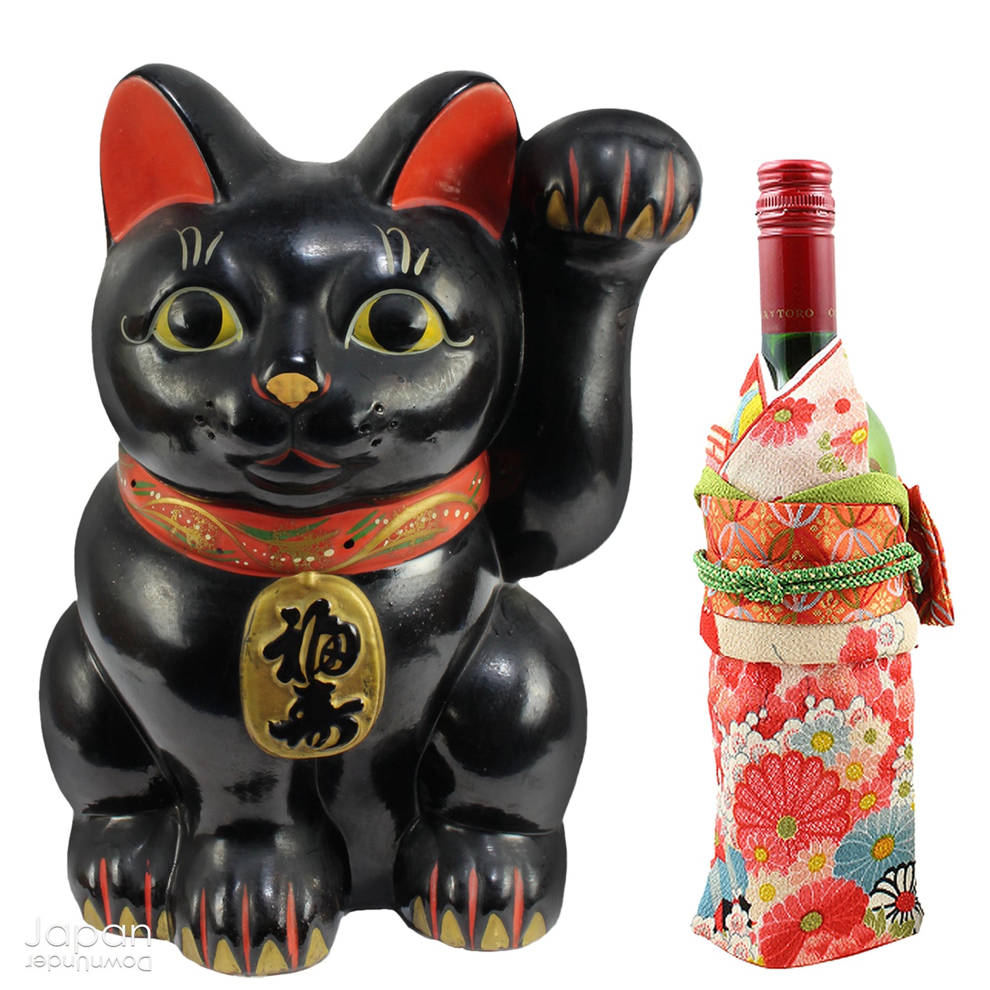 Welcome prosperity and good fortune into your space with this impressive oversized black antique Japanese lucky cat. Its charm is undeniable, from the adorable face to the beckoning paw, symbolizing wealth and good luck. A unique addition to your decor,  the maneki neko cat will certainly bring a smile to your face. Perfect for cat lovers and anyone seeking a touch of luck in their lives.
