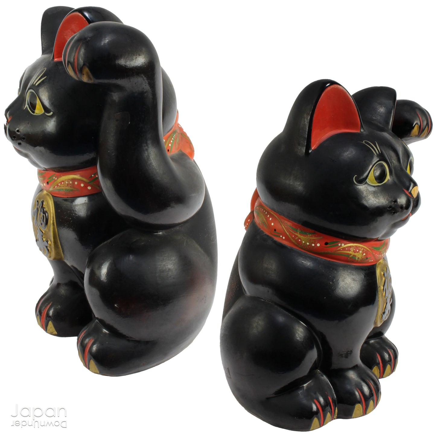 extra large black maneki neko - antique japanese lucky cat - home & shop decor